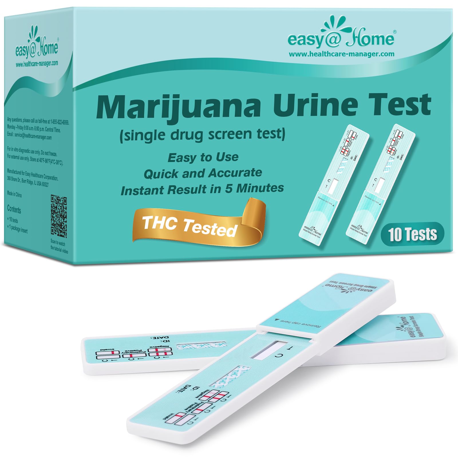 Prueba Easy@Home THC en orina con umbral de 50 ng/mL para lectura rápida.
