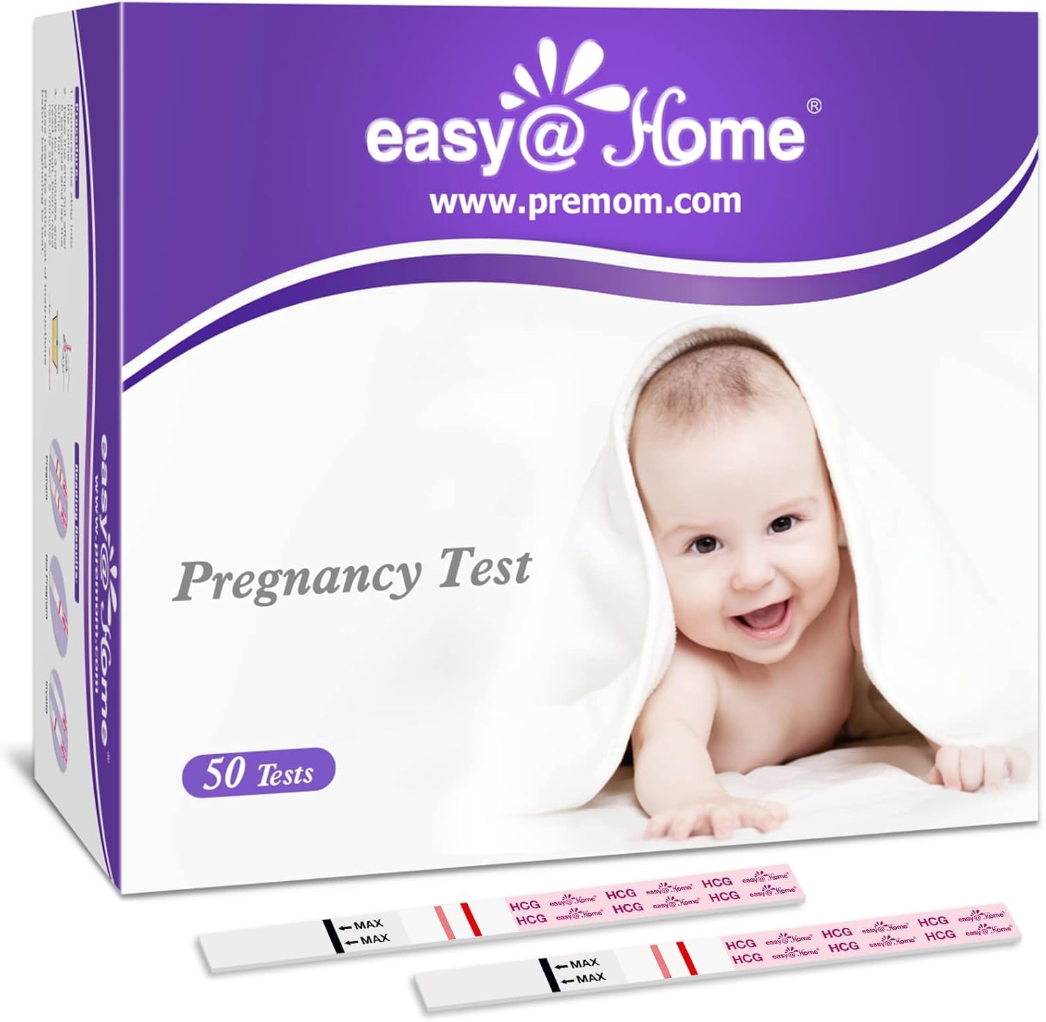 Prueba Easy@Home de embarazo 50 tiras en caja, opción económica para planificación