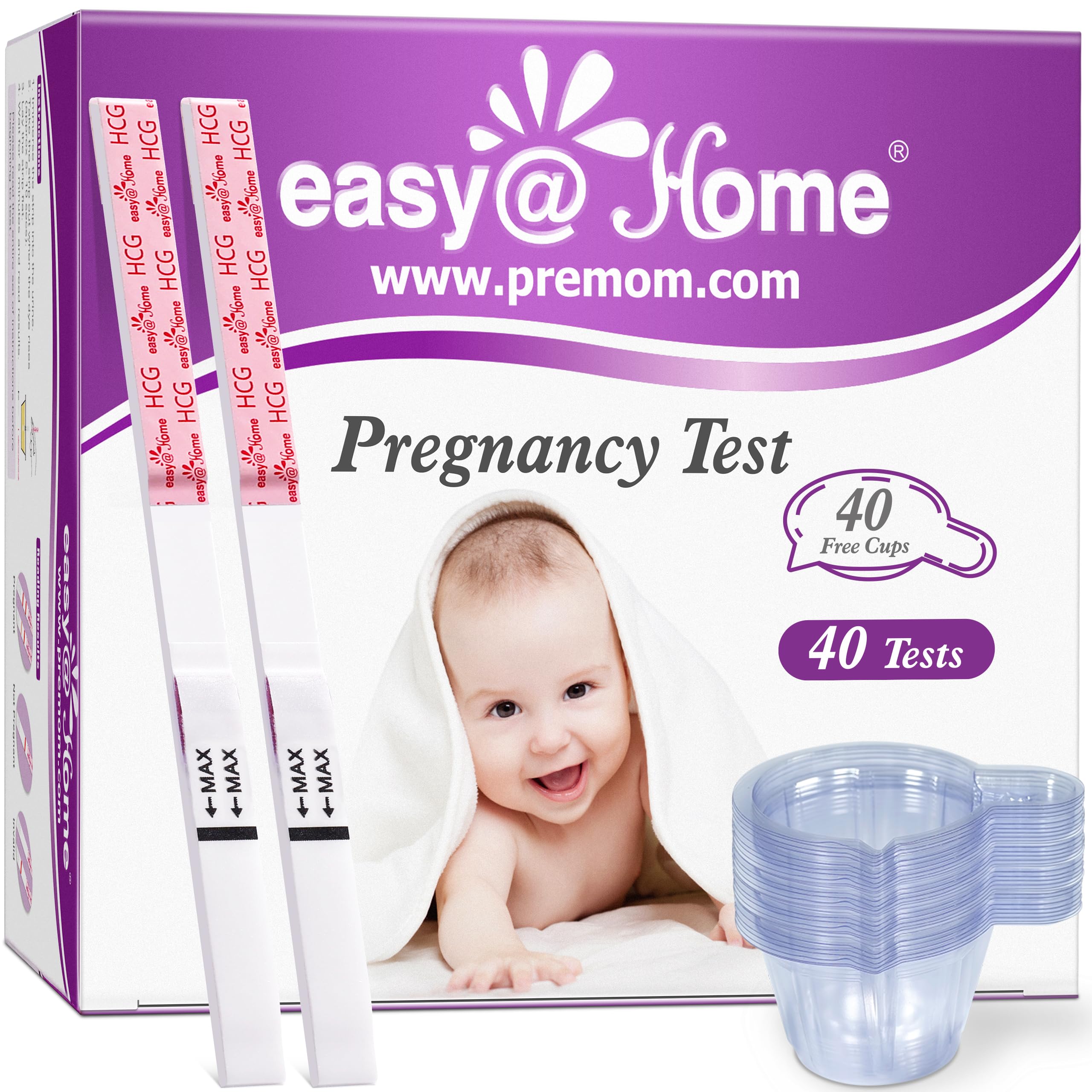 Easy@Home pruebas de embarazo 40 tiras para detección temprana y confiable.