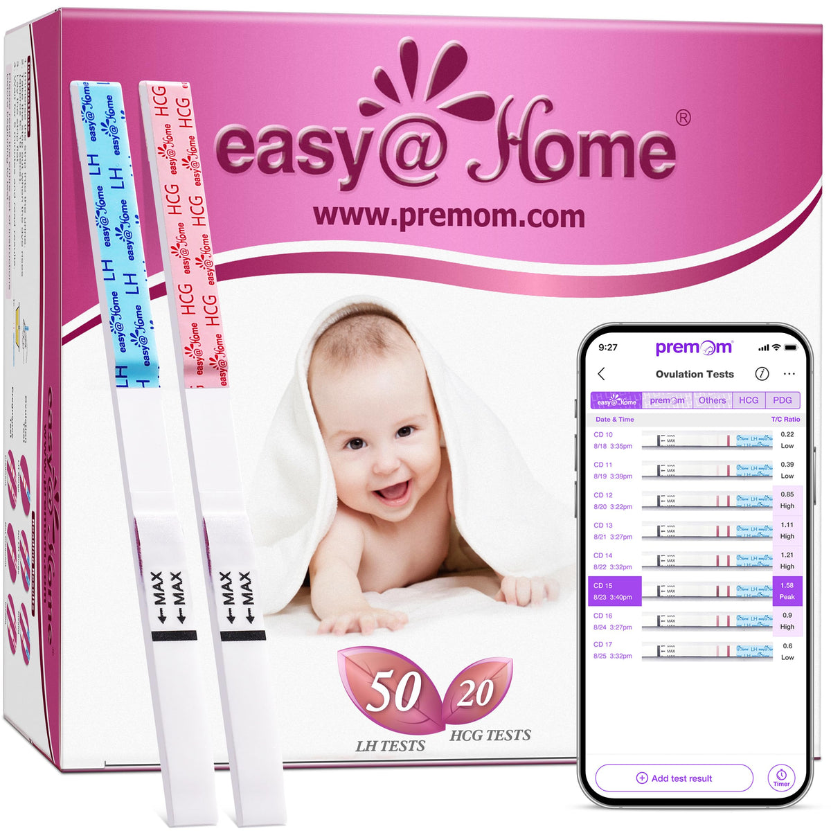 Prueba de ovulación Easy@Home de 50 tiras para detectar LH en casa
