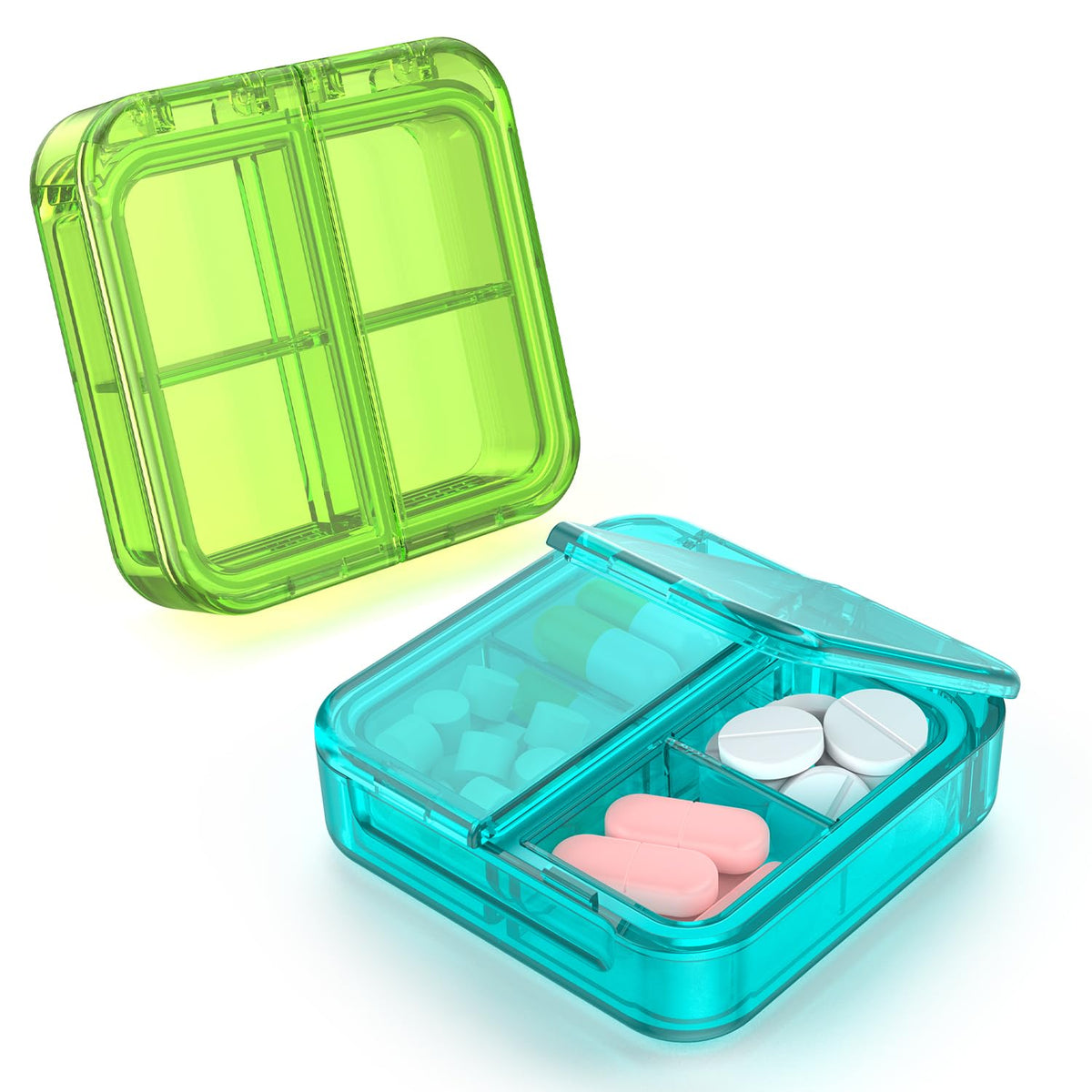 Easyhope bote de pastillas con 4 compartimentos y tapas dobles para mayor organización