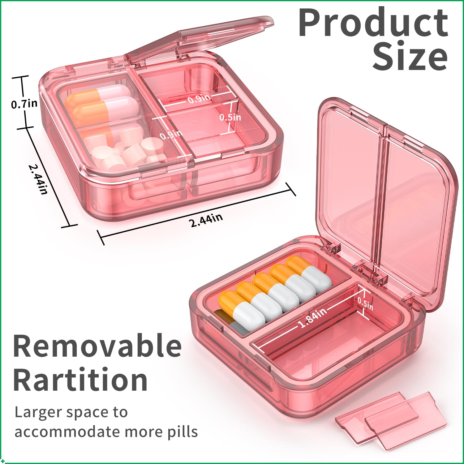 Easyhope portapildoras purpura con 4 compartimentos, organización diaria.