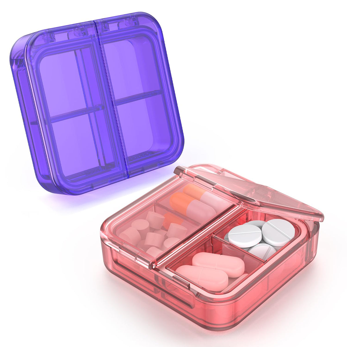 Easyhope portapildoras rosa con 4 compartimentos, ideal para viajar.