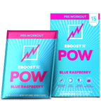 EBOOST POW sabor azul frambuesa en paquetes para preentrenamiento energizante