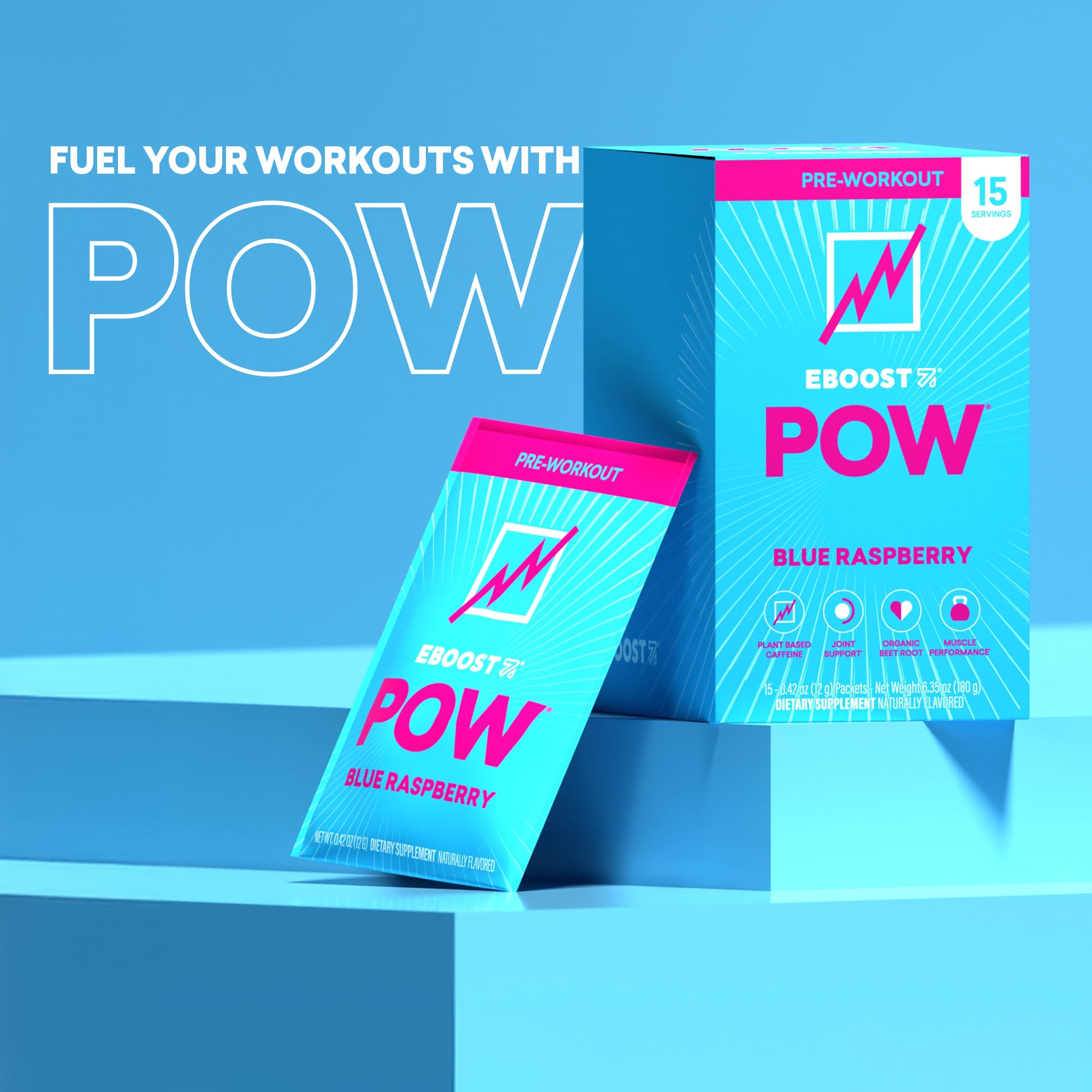 EBOOST POW dosis de preentrenamiento fáciles de preparar en minutos