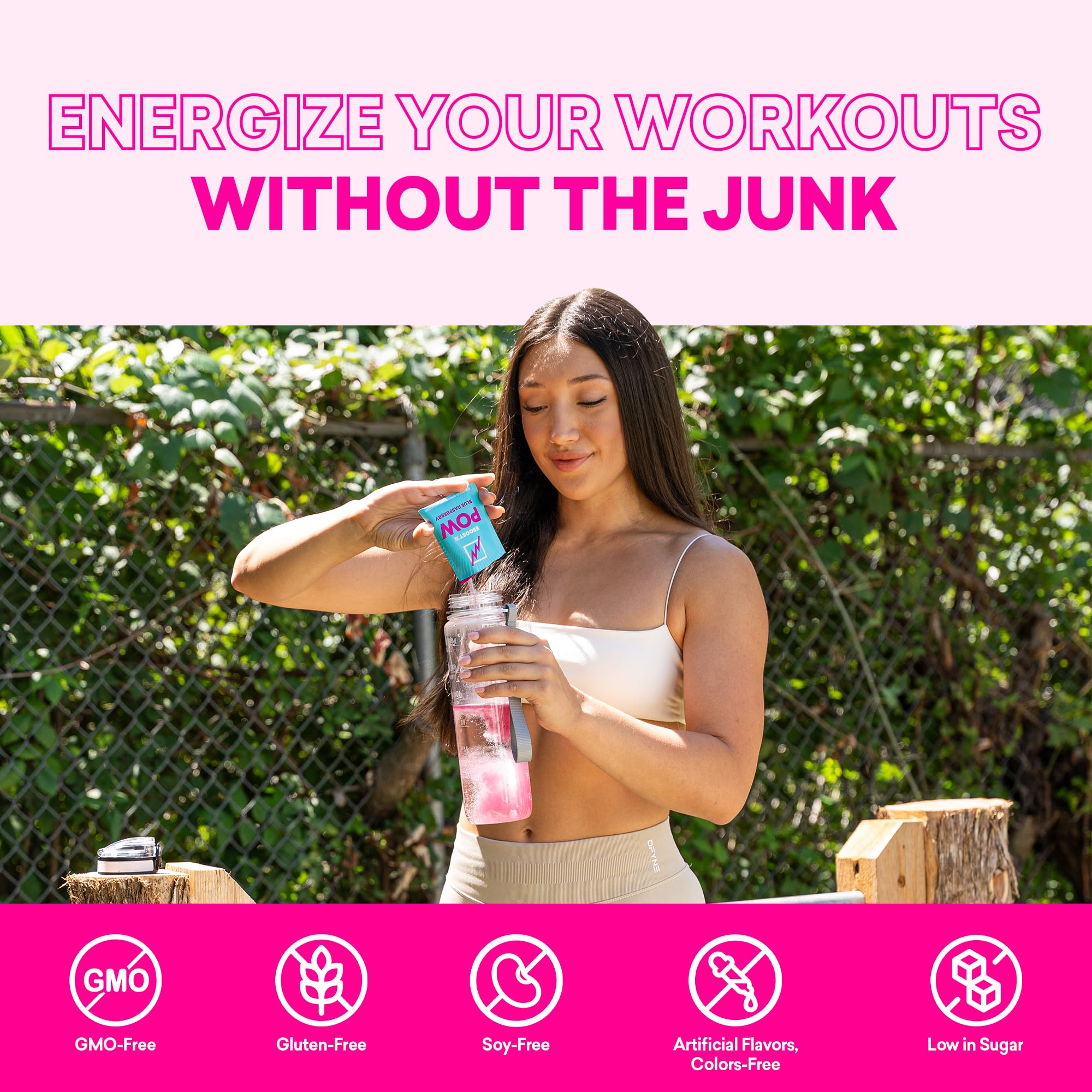 EBOOST POW ingredientes libres de gluten y soja para dietas vegetarianas.