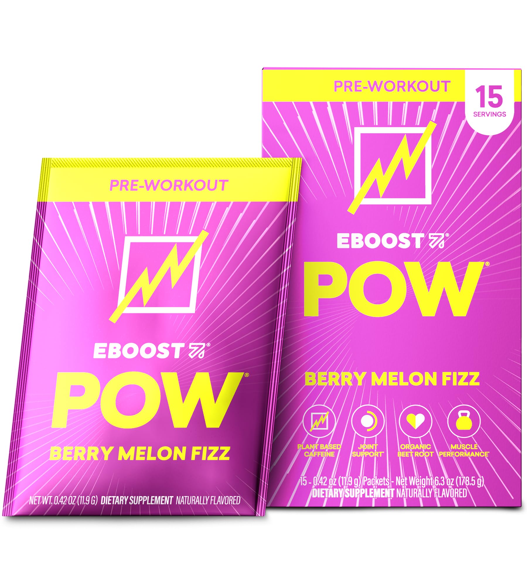 EBOOST POW sobres listos para usar como preentrenamiento y generar energía