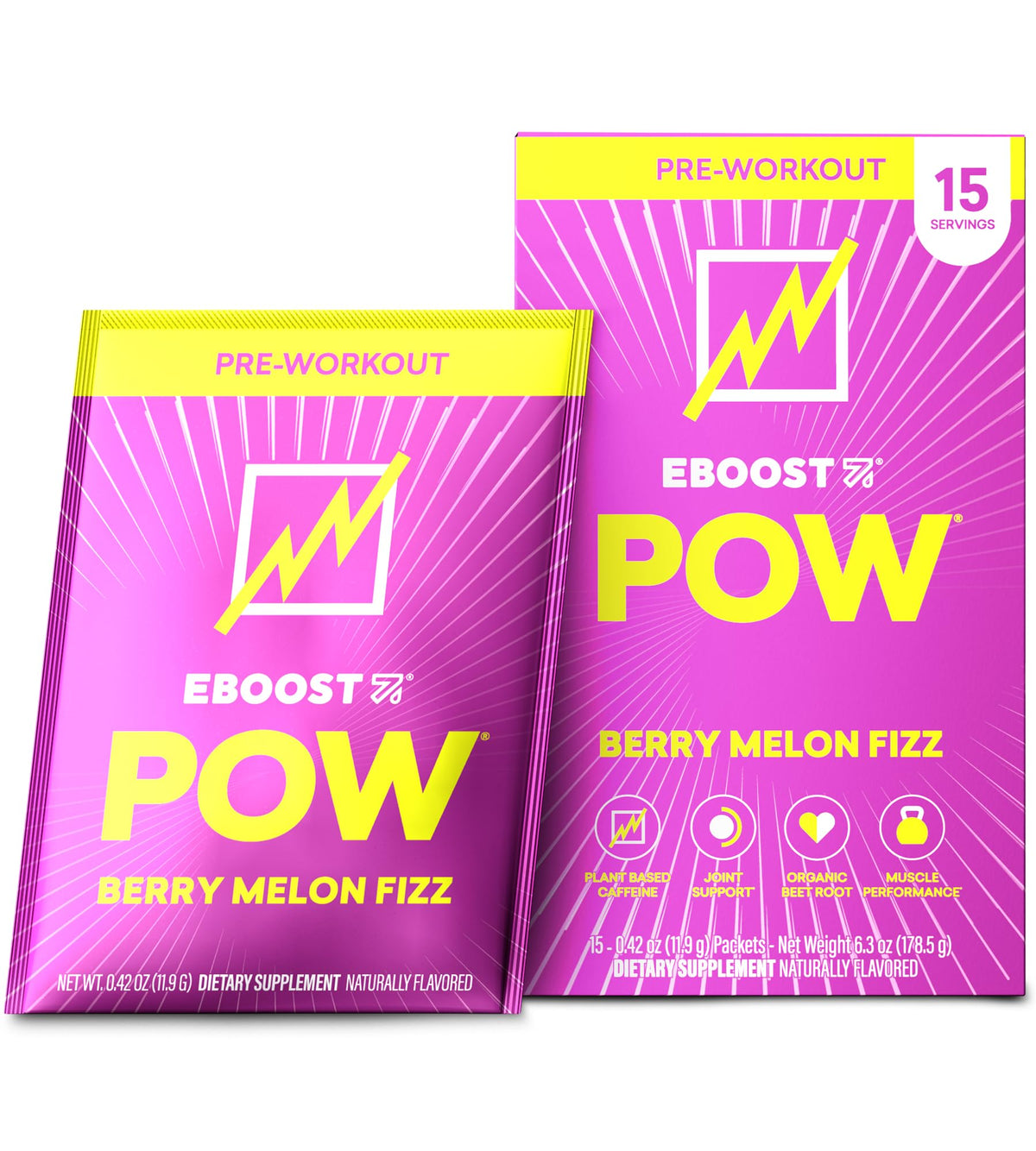 EBOOST POW sobres listos para usar como preentrenamiento y generar energía