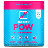 EBOOST POW polvo pre-entrenamiento arándano azul para energía sostenida.