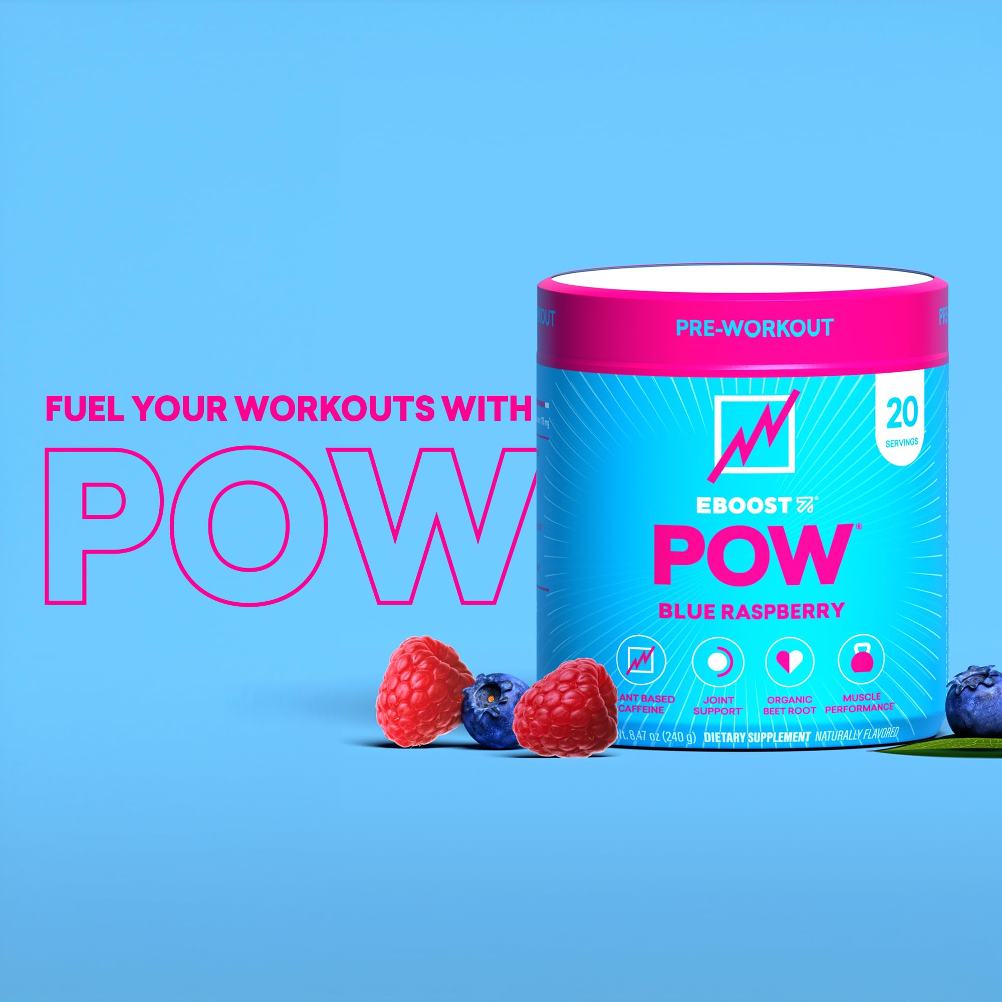 EBOOST POW envase de 20 porciones para múltiples sesiones de entrenamiento.