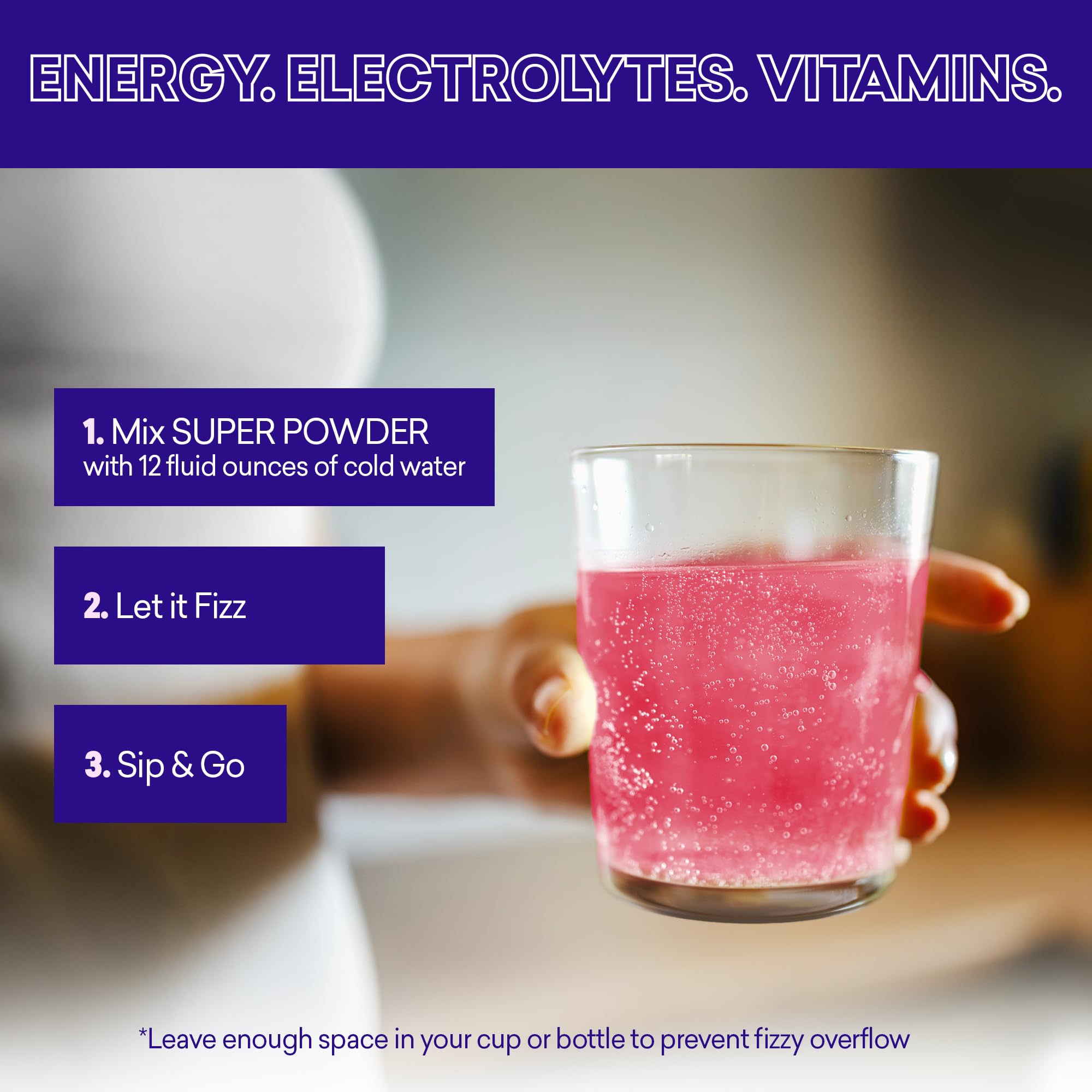 Disfruta de sabor Acai Granada con EBOOST para energía y hidratación