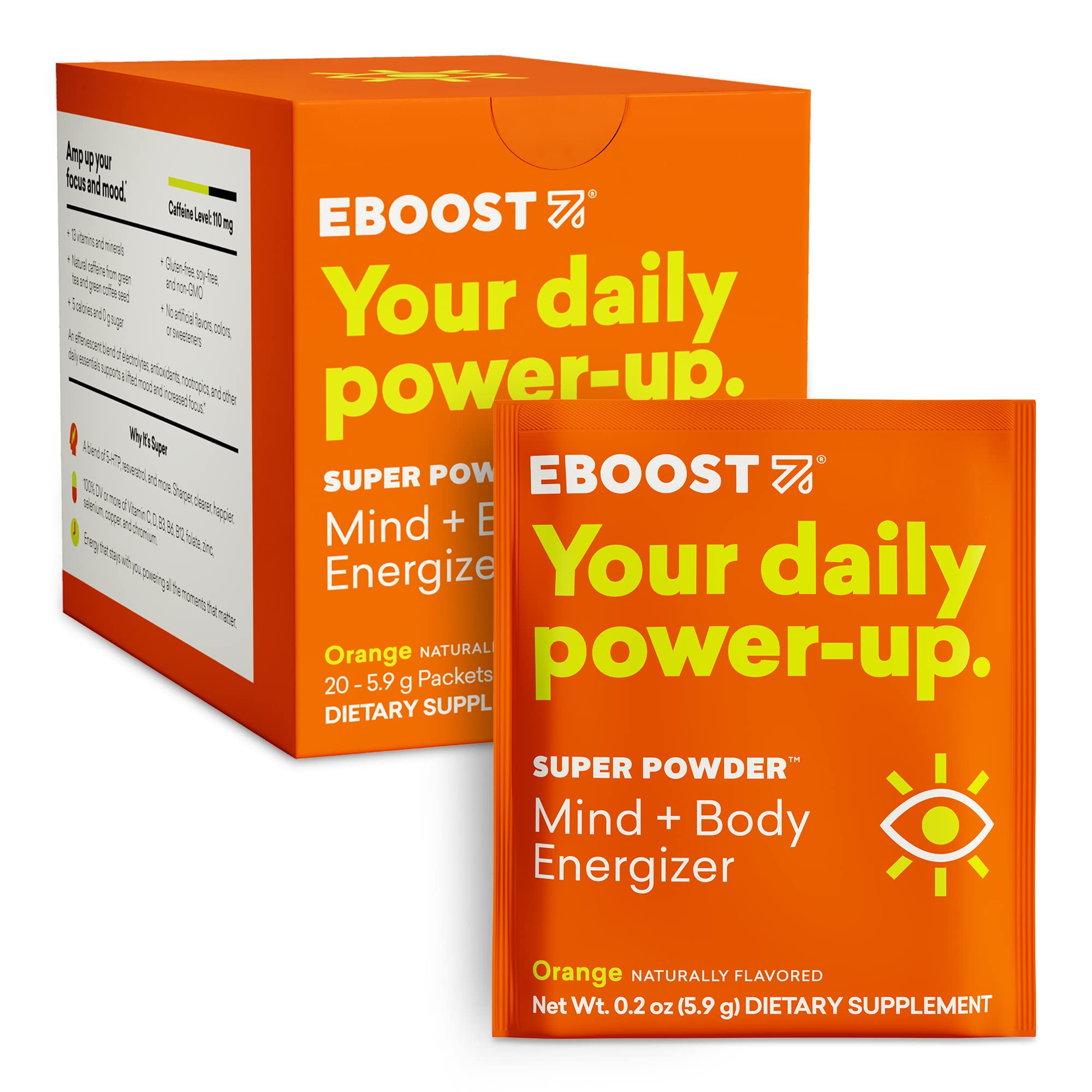 EBOOST Super Powder Naranja sirviendo para energía sostenida y enfoque