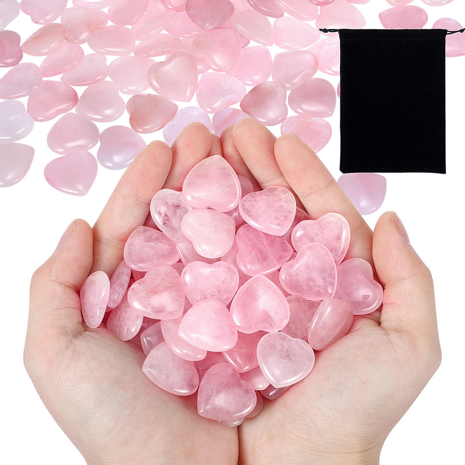 Ecation cuarzo rosa, corazón de 120 piezas para colección de cristales.
