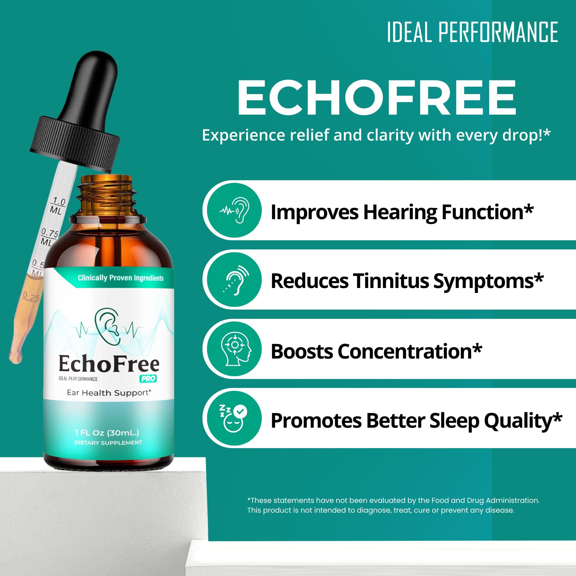 Echo Free Tinnitus Drops, cuenta-gotas práctico para dosis controladas y rutina diaria.