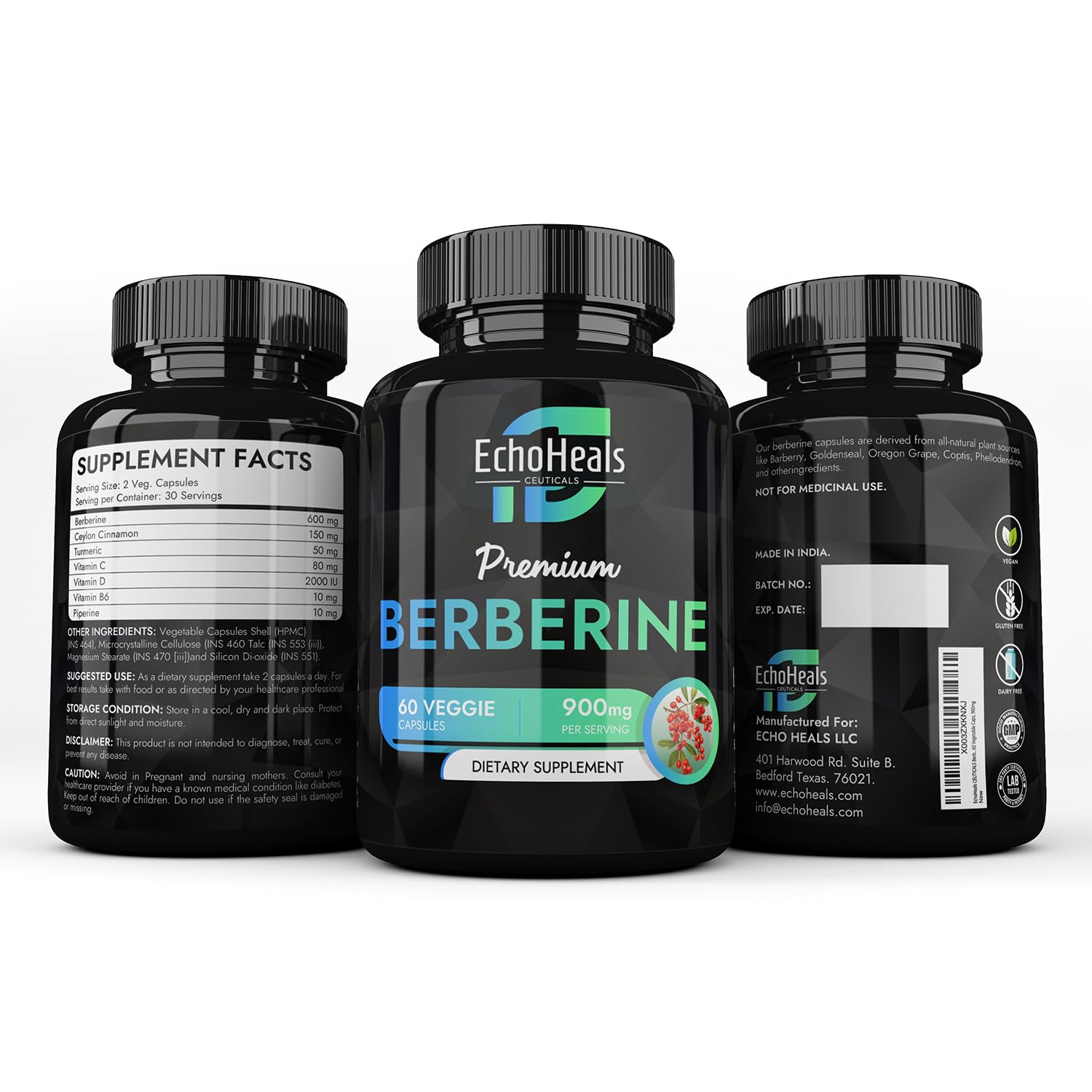 EchoHeals Berberina – envase vegano y fórmula a base de plantas