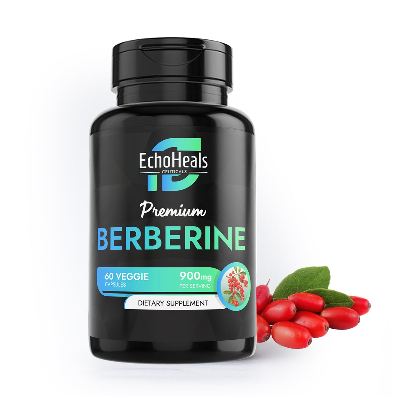 EchoHeals Berberina – botella de suplemento con cápsulas vegetales para bienestar diario