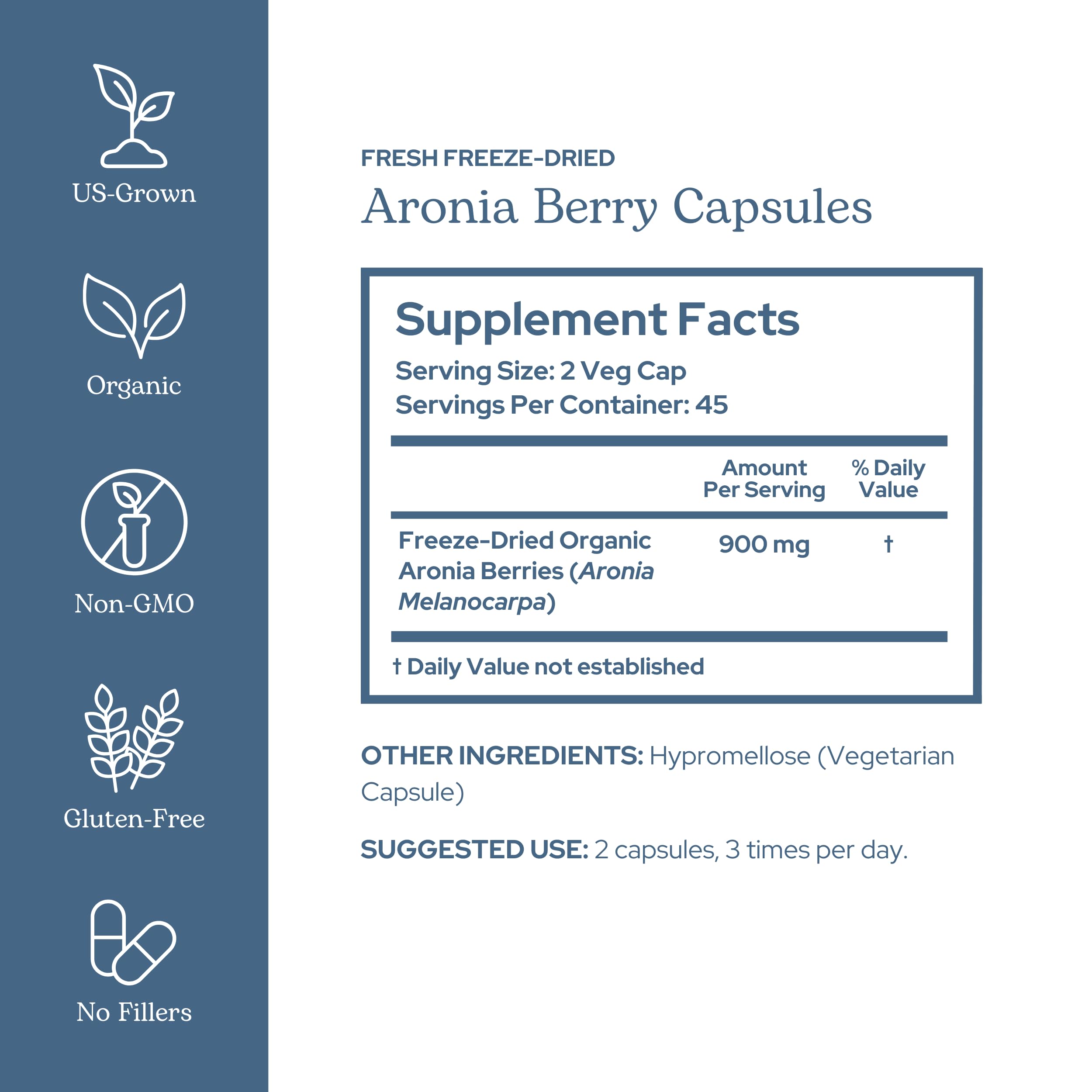 Frasco de cápsulas ECLECTIC INSTITUTE de aronia para antioxidantes naturales