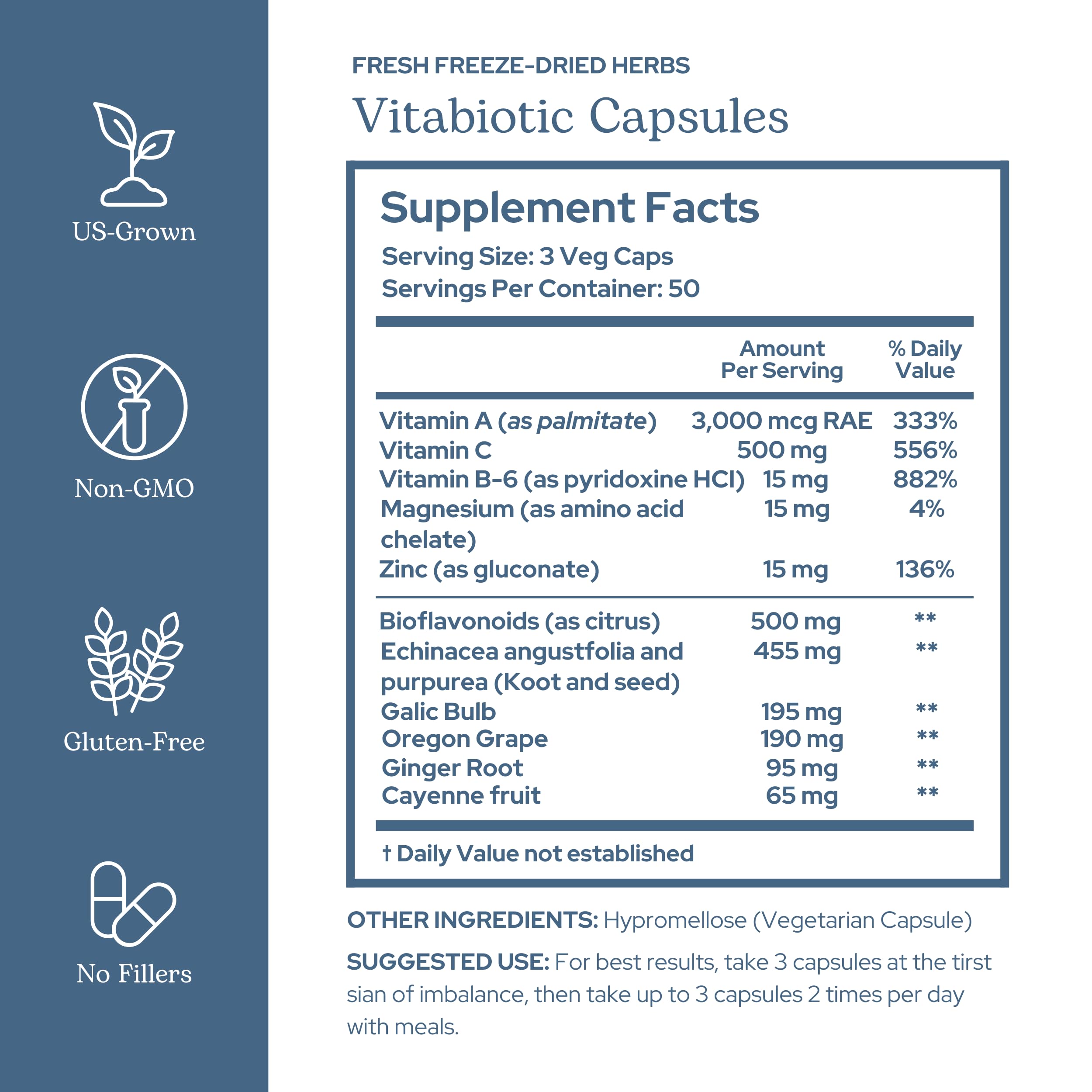 ECLECTIC INSTITUTE Vitabiotic cápsulas: detalle de la cápsula con mezcla herbal