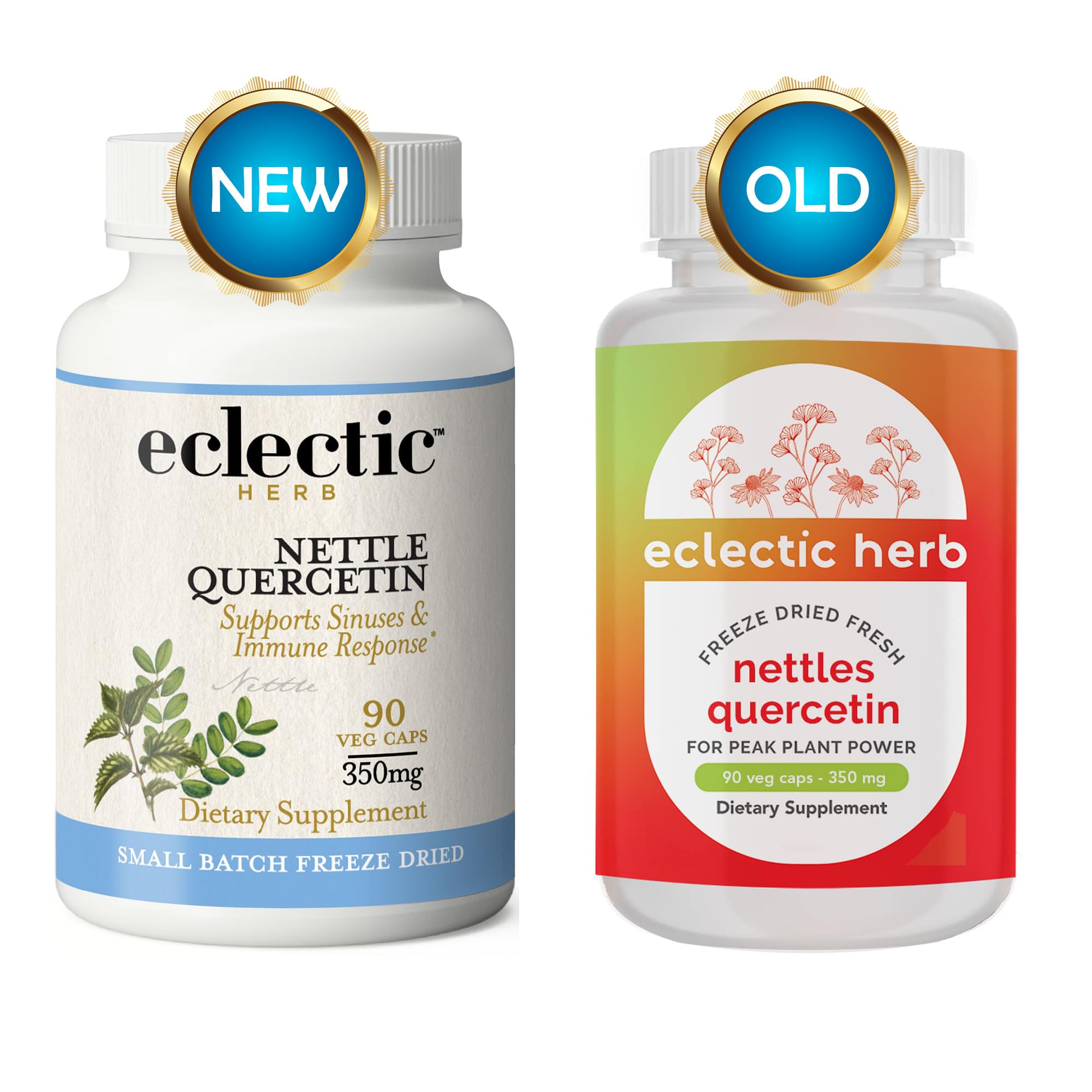 Eclectic Ortigas Quercetina: etiqueta visible para bienestar nasal y liofilizados
