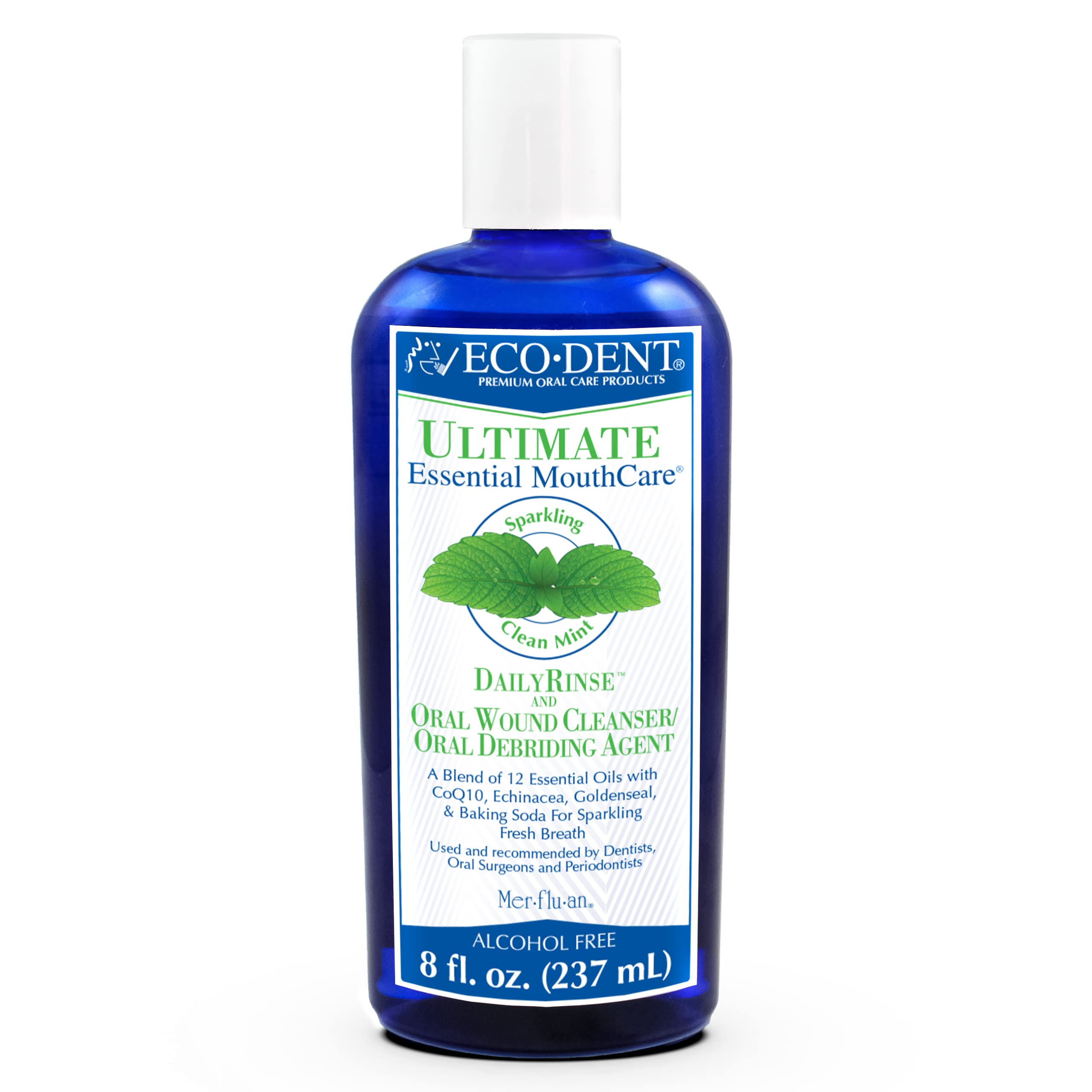 Eco-Dent enjuague bucal menta sin alcohol, sensación fresca y suave.
