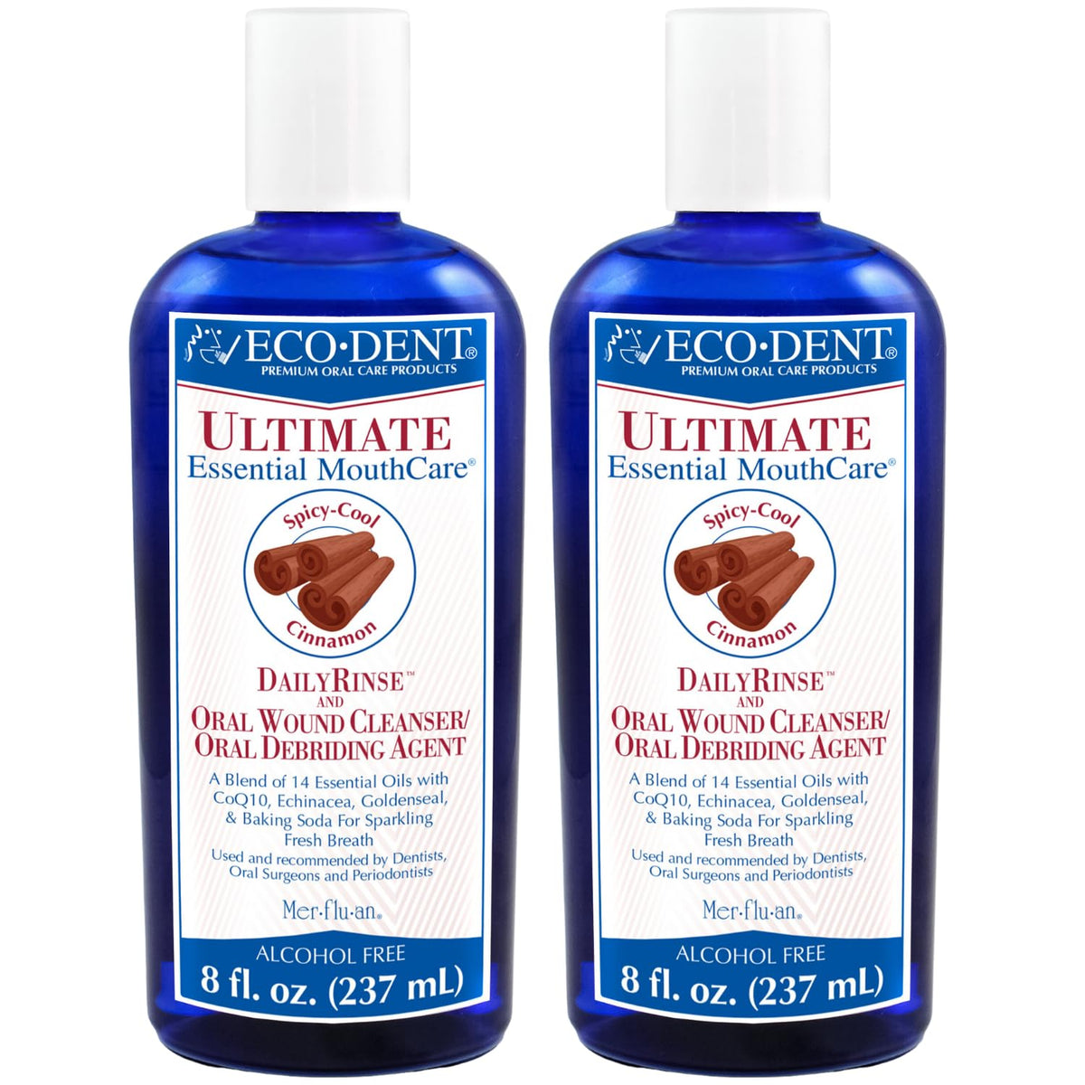 Eco-Dent enjuague bucal sin alcohol con canela, botella 237 ml, frescura prolongada.