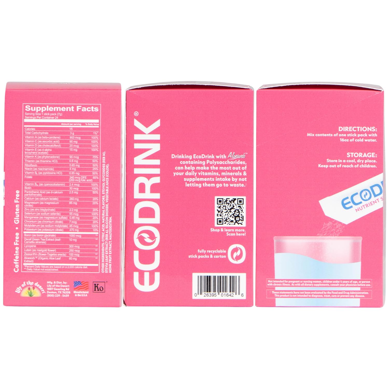 Eco Drink Lily del Desierto, paquete 24 sobres, conveniente para llevar y mezclar