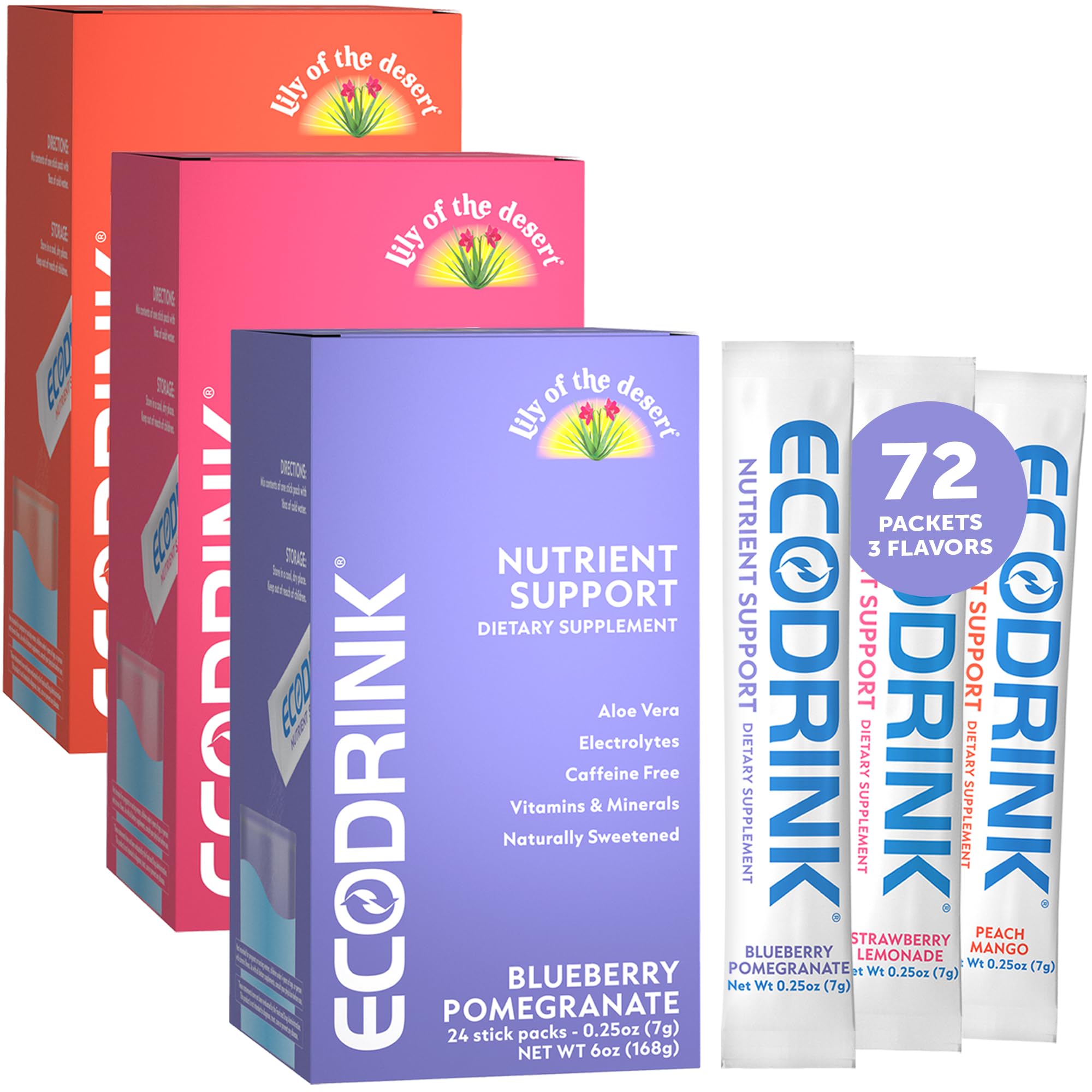 EcoDrink Lily del Desierto, stick arandano granada, hidratación sabrosa sin azúcares añadidos