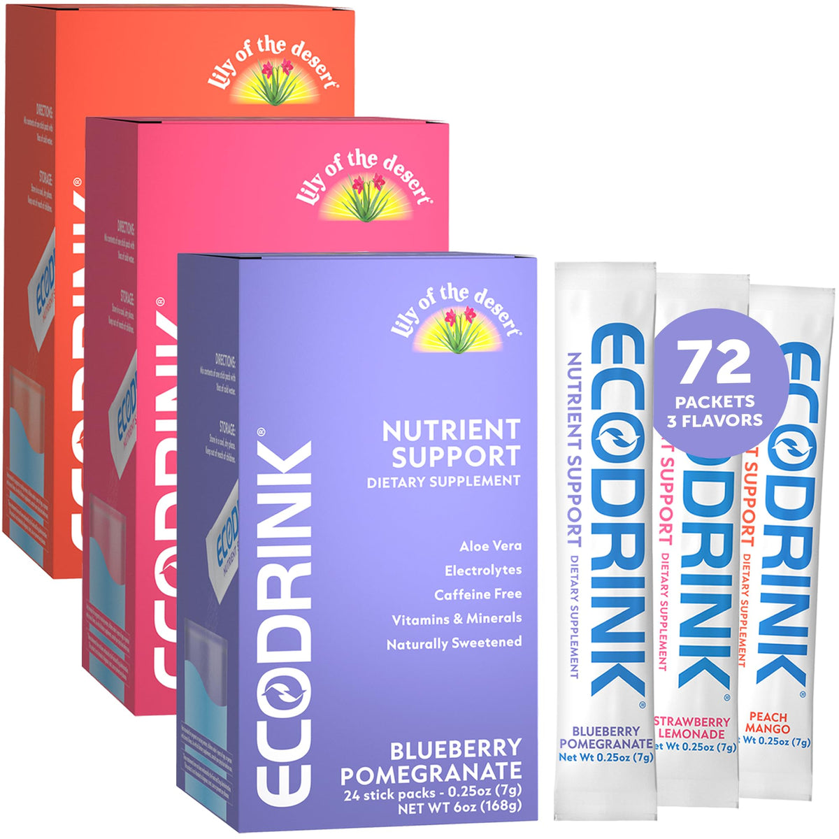 EcoDrink Lily del Desierto, stick arandano granada, hidratación sabrosa sin azúcares añadidos