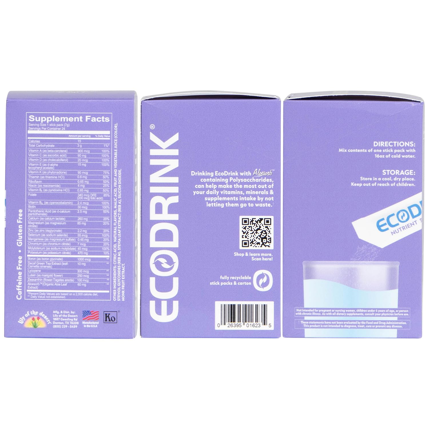 EcoDrink Lily del Desierto, stick fresa limonada, vitaminas diarias en una bebida deliciosa