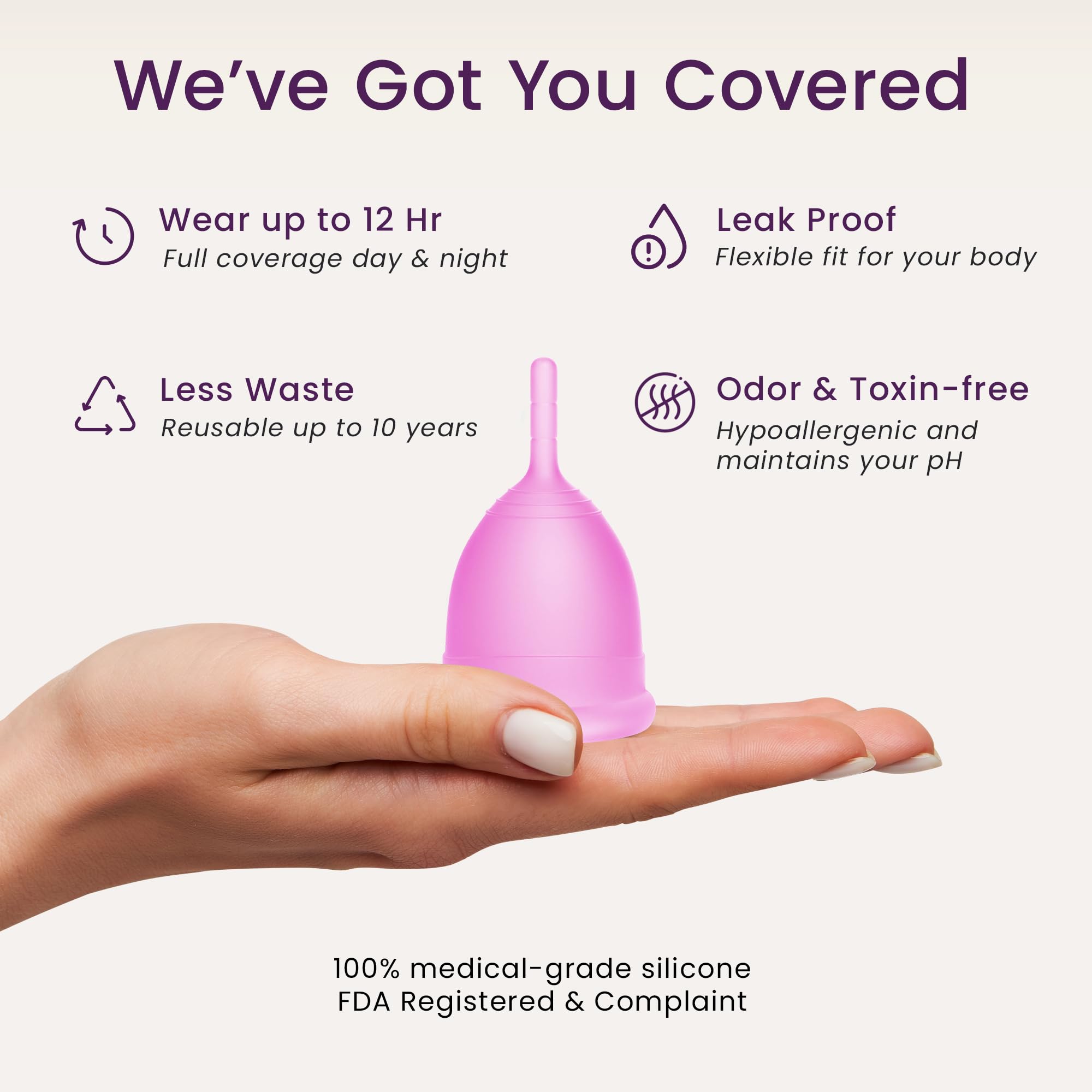 EcoBlossom copa menstrual regular con borde reforzado para sellado seguro