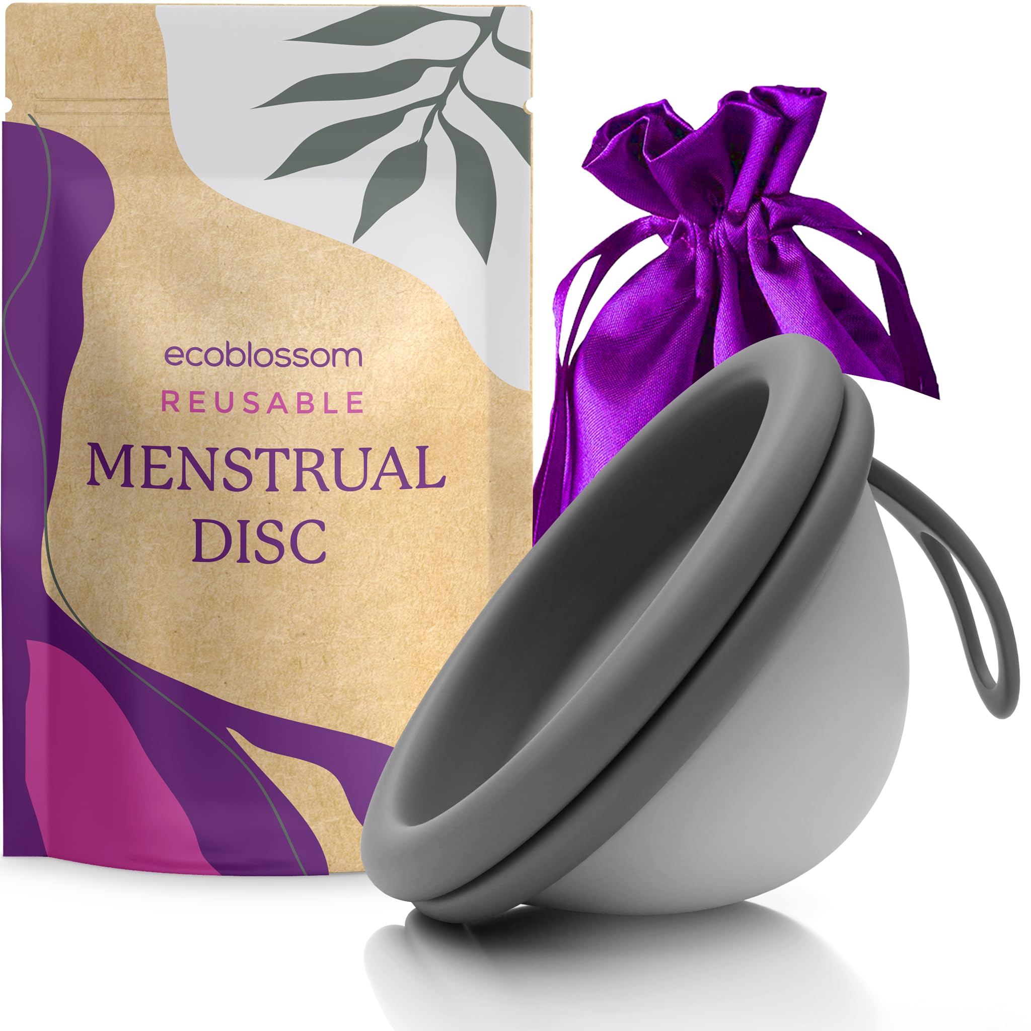 EcoBlossom disco menstrual reutilizable negro, cómodo para uso diario y reducción de desechos.