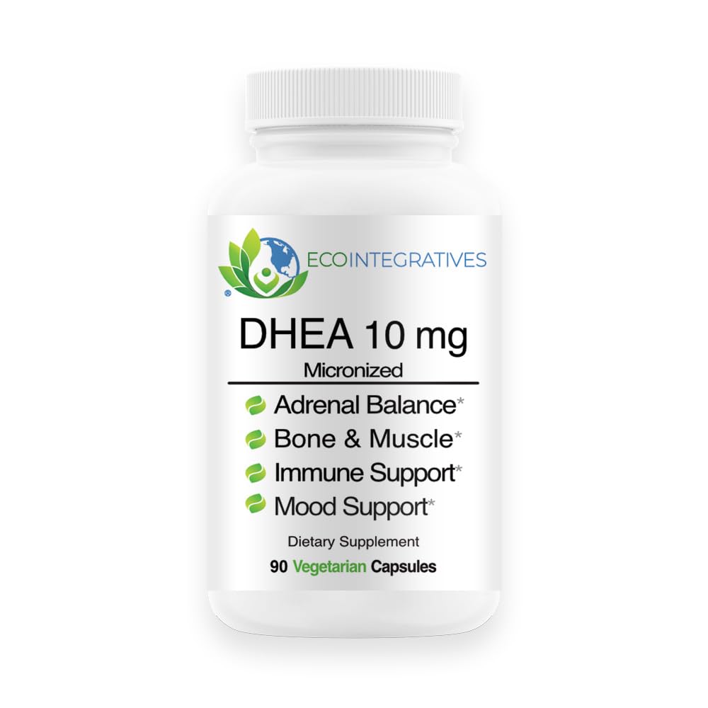 EcoIntegratives DHEA 10 mg micronizado en bote, posible apoyo al equilibrio hormonal.