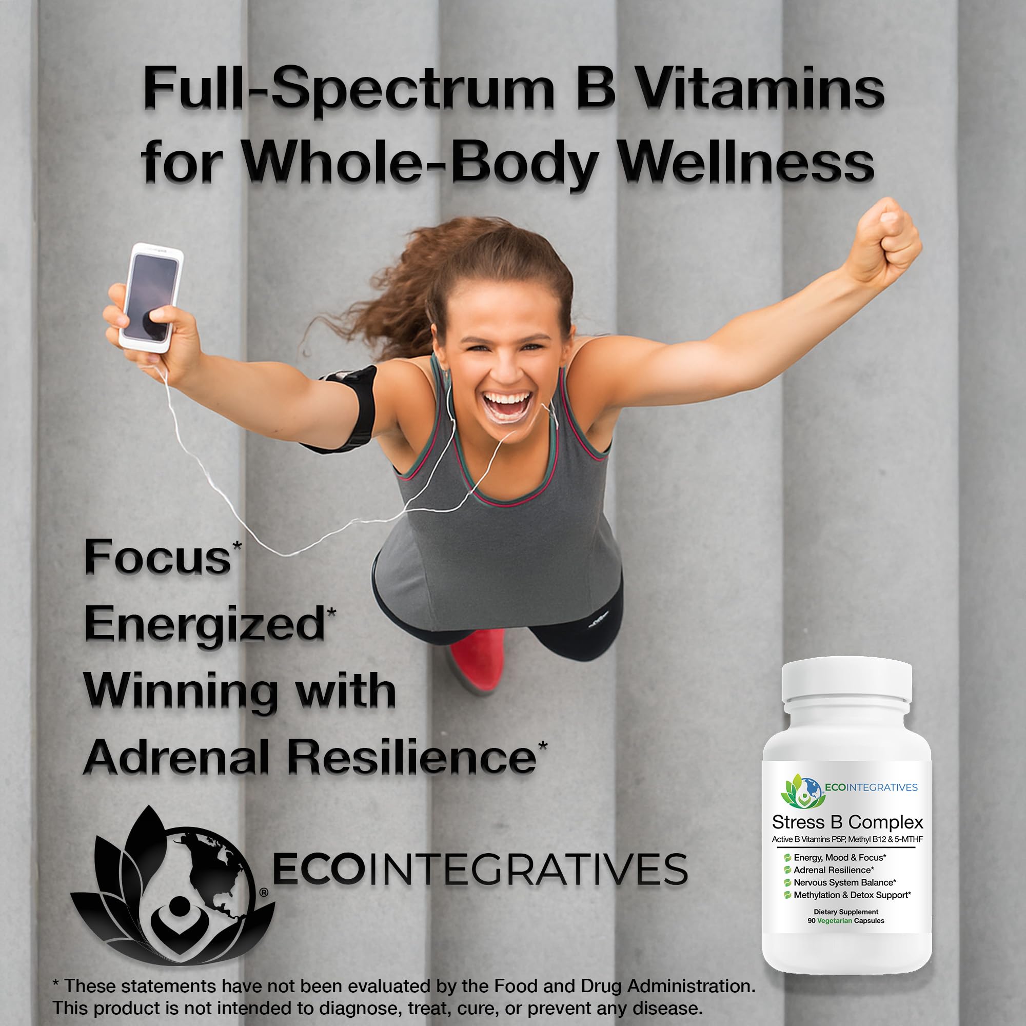 EcoIntegratives Stress B Complex vitaminas activas primer plano, favorecen la regulación de neurotransmisores.