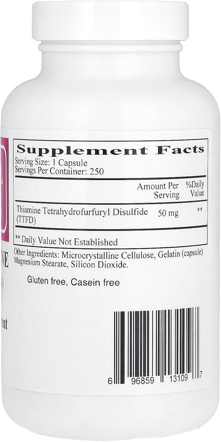 Ecological Formulas Allithiamine 50 mg envase, 250 cápsulas para uso sostenido.