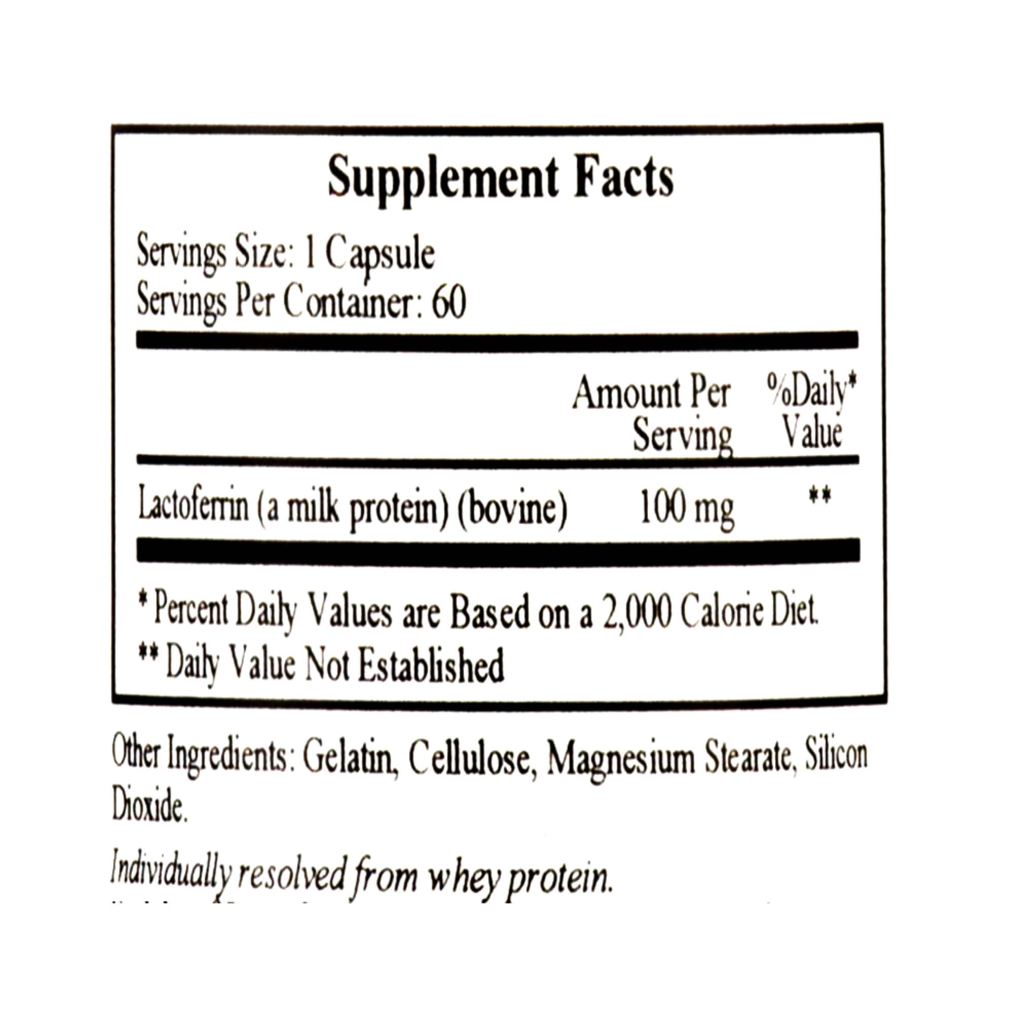 Ecological Formulas Lactoferrina 100 mg, cápsulas, soporte inmunitario posible.