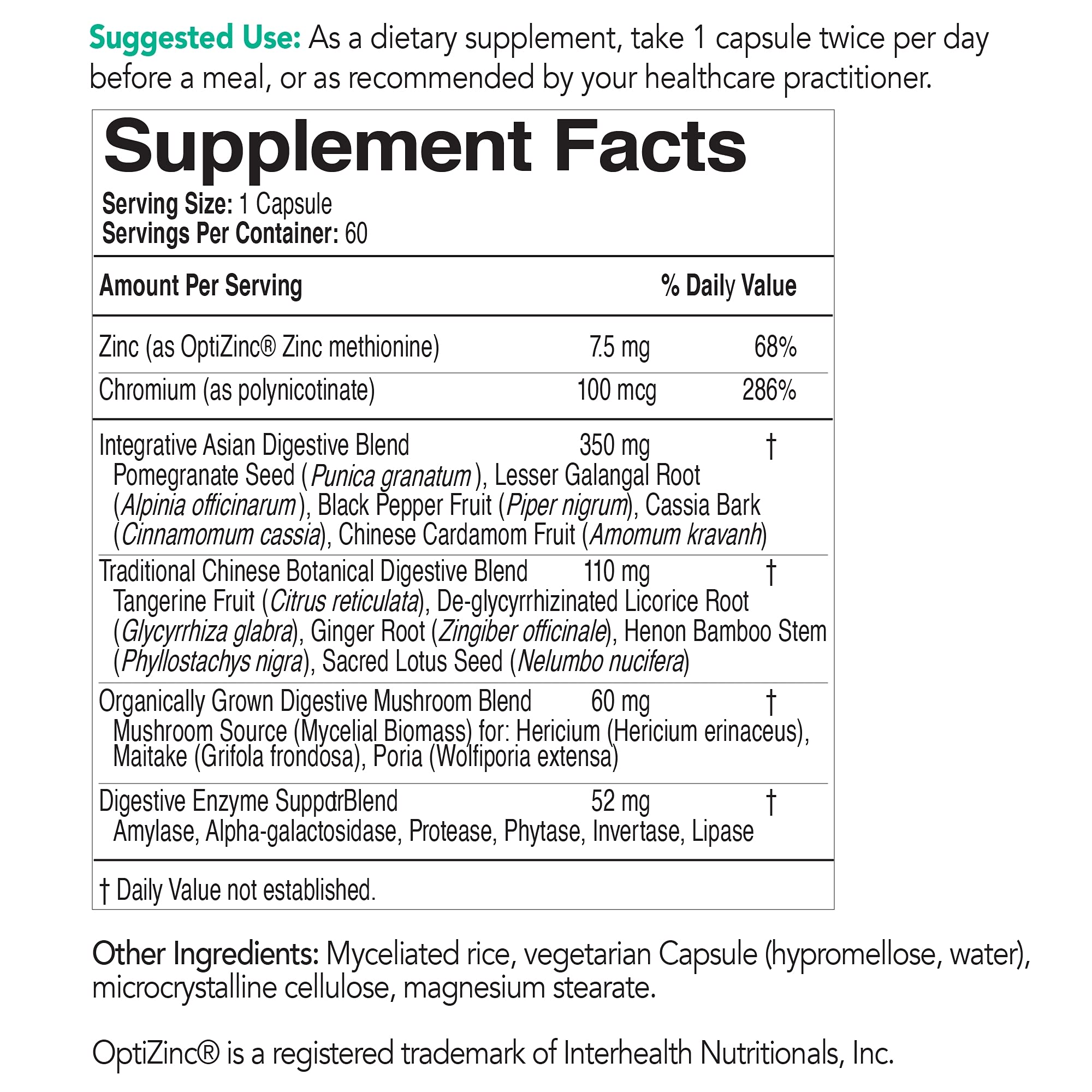 EcoDigest EcoNugenics: hongos medicinales maitake y melena de león para salud intestinal.