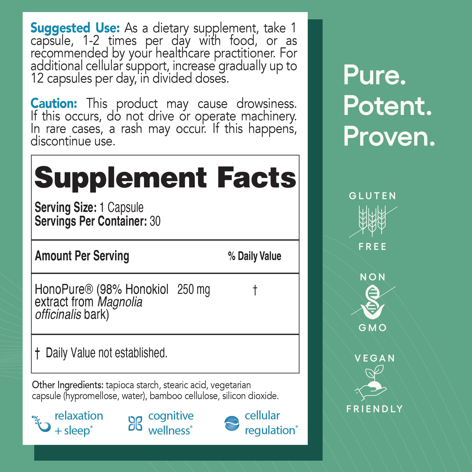 EcoNugenics HonoPure etiqueta información, datos de ingredientes y uso recomendado.