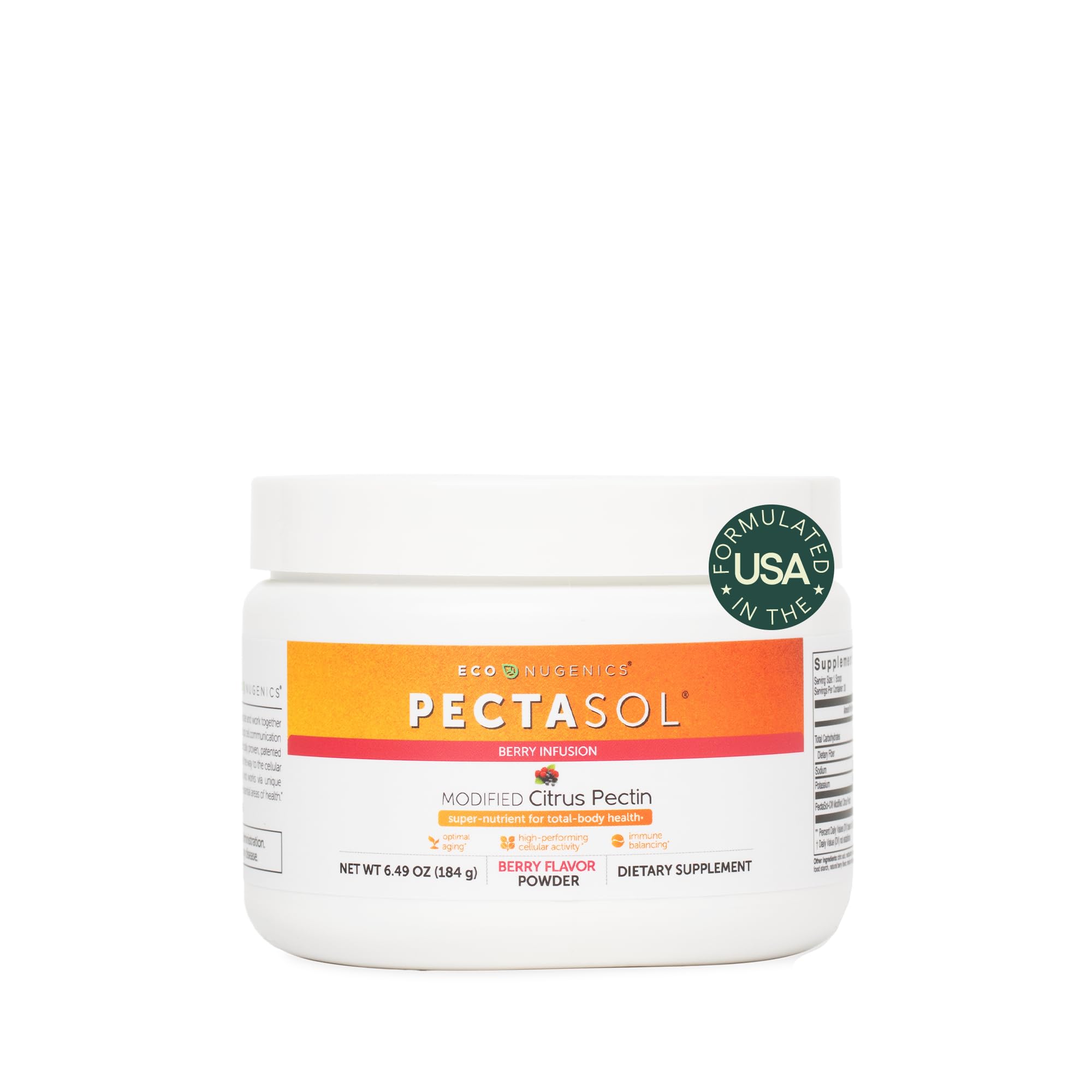 EcoNugenics PectaSol MCP frasco berry, posible apoyo a la salud celular.