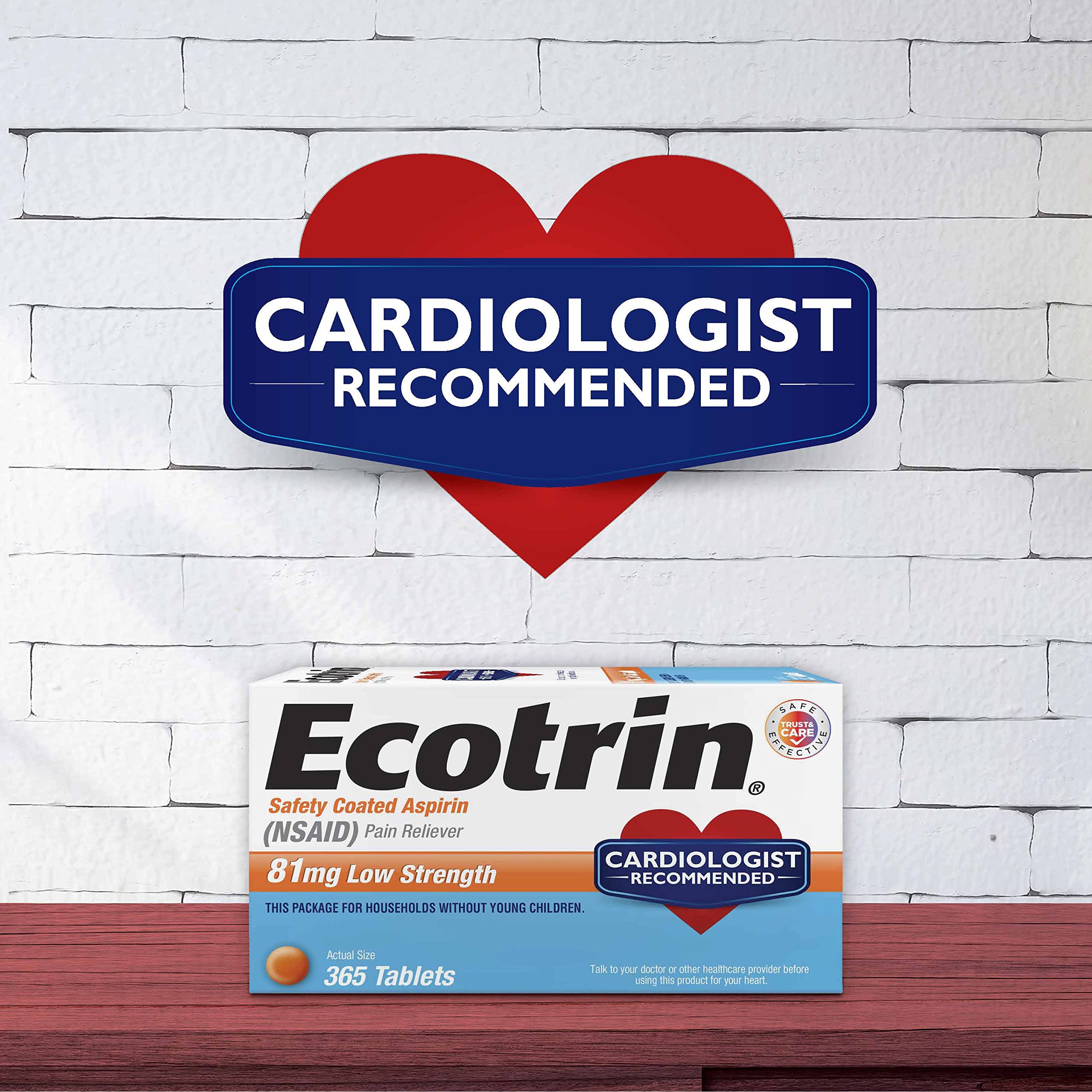 Ecotrin etiqueta con información de dosis y uso