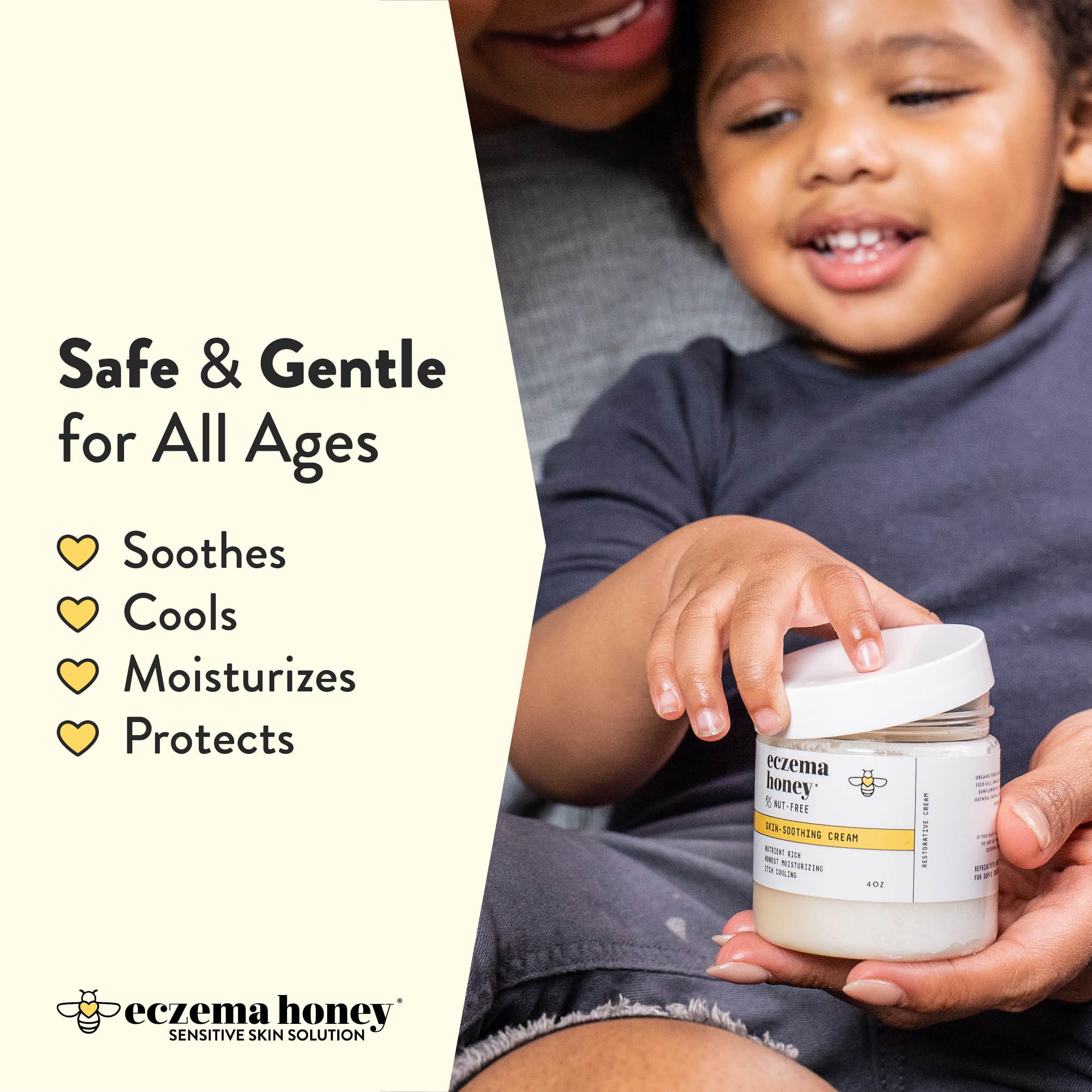 Aplicación de ECZEMA HONEY en la mano para cuidado diario de la piel.