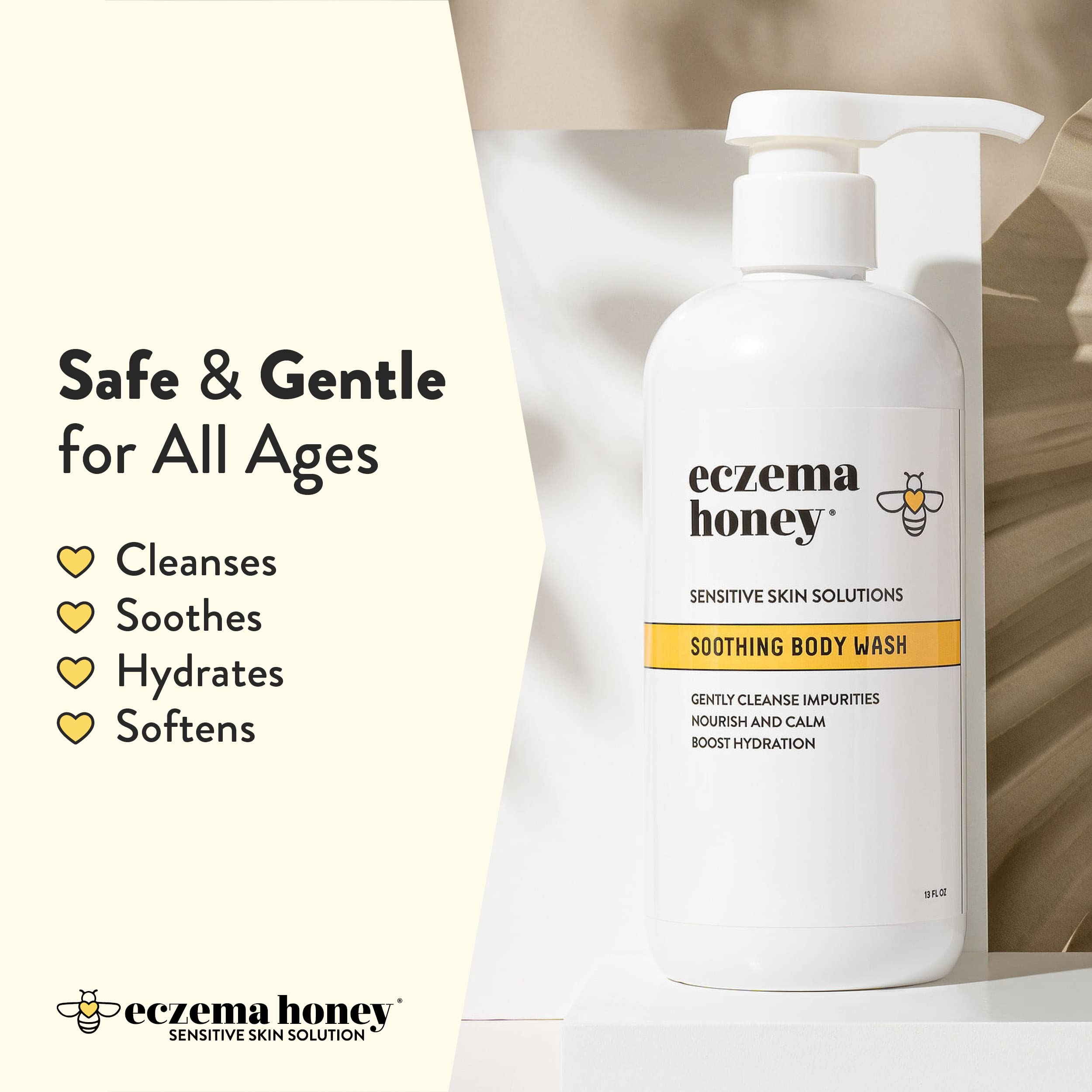 Eczema Honey, etiqueta 13 oz con información clara para uso diario.