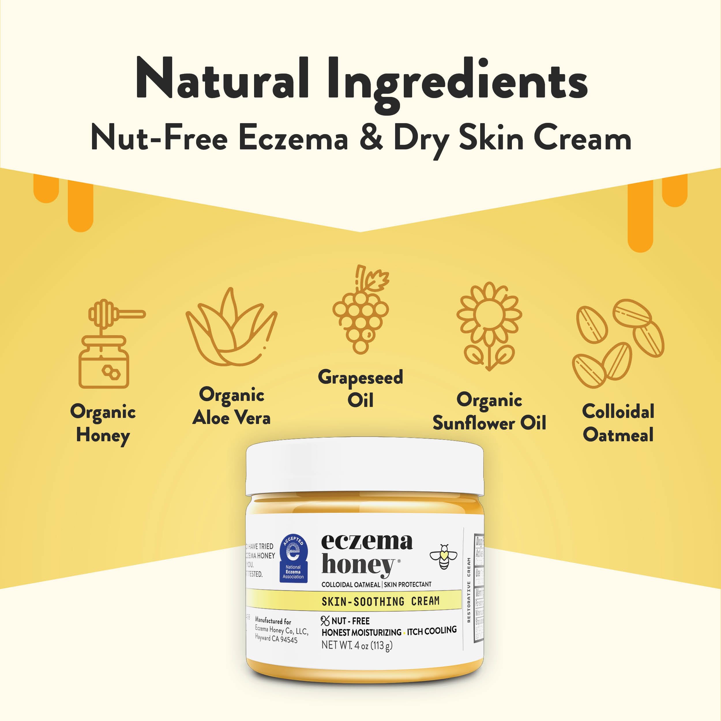 Textura crema de ECZEMA HONEY, ideal para uso diario en piel seca.