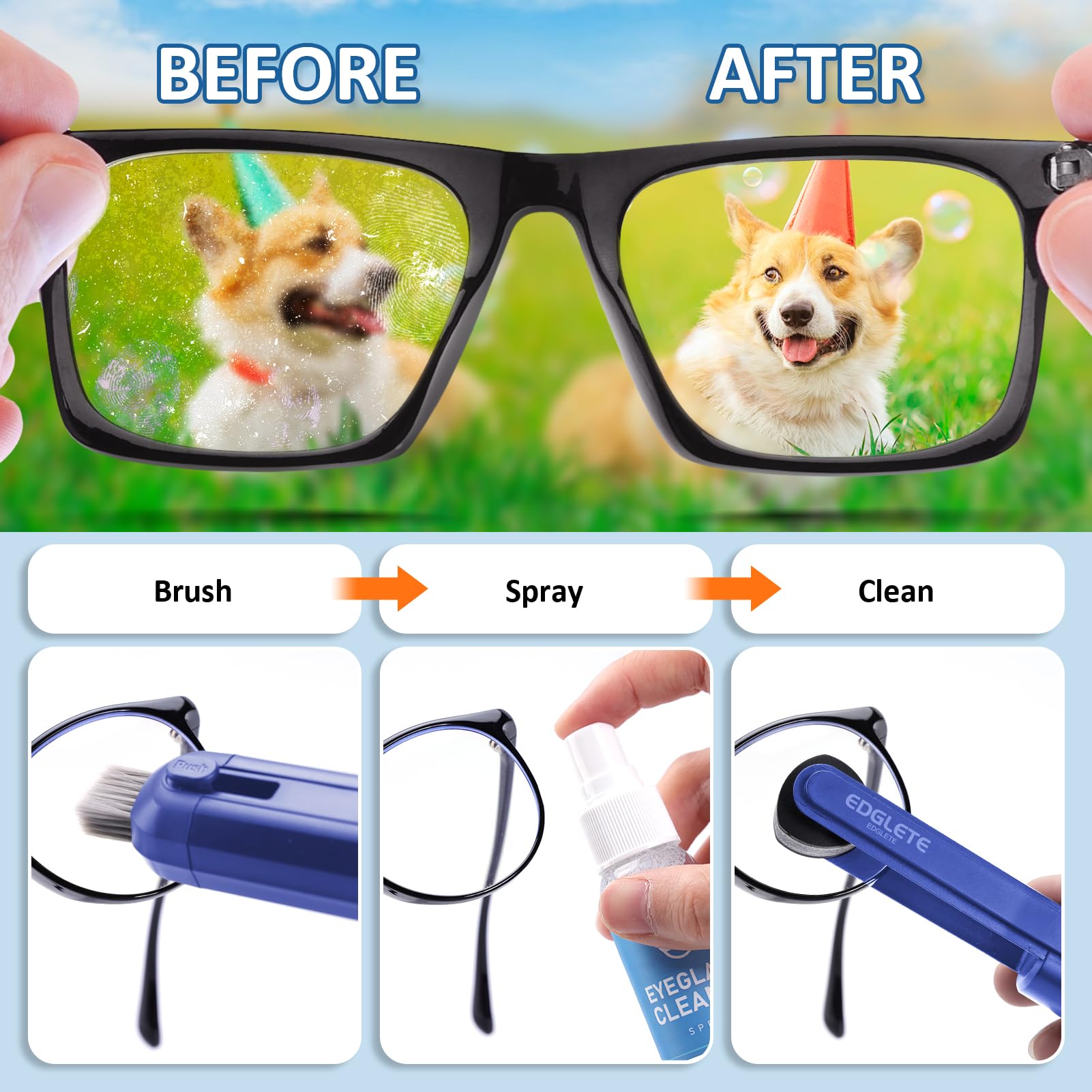 Pads poligonales Edglete para gafas, limpieza profunda de superficies.