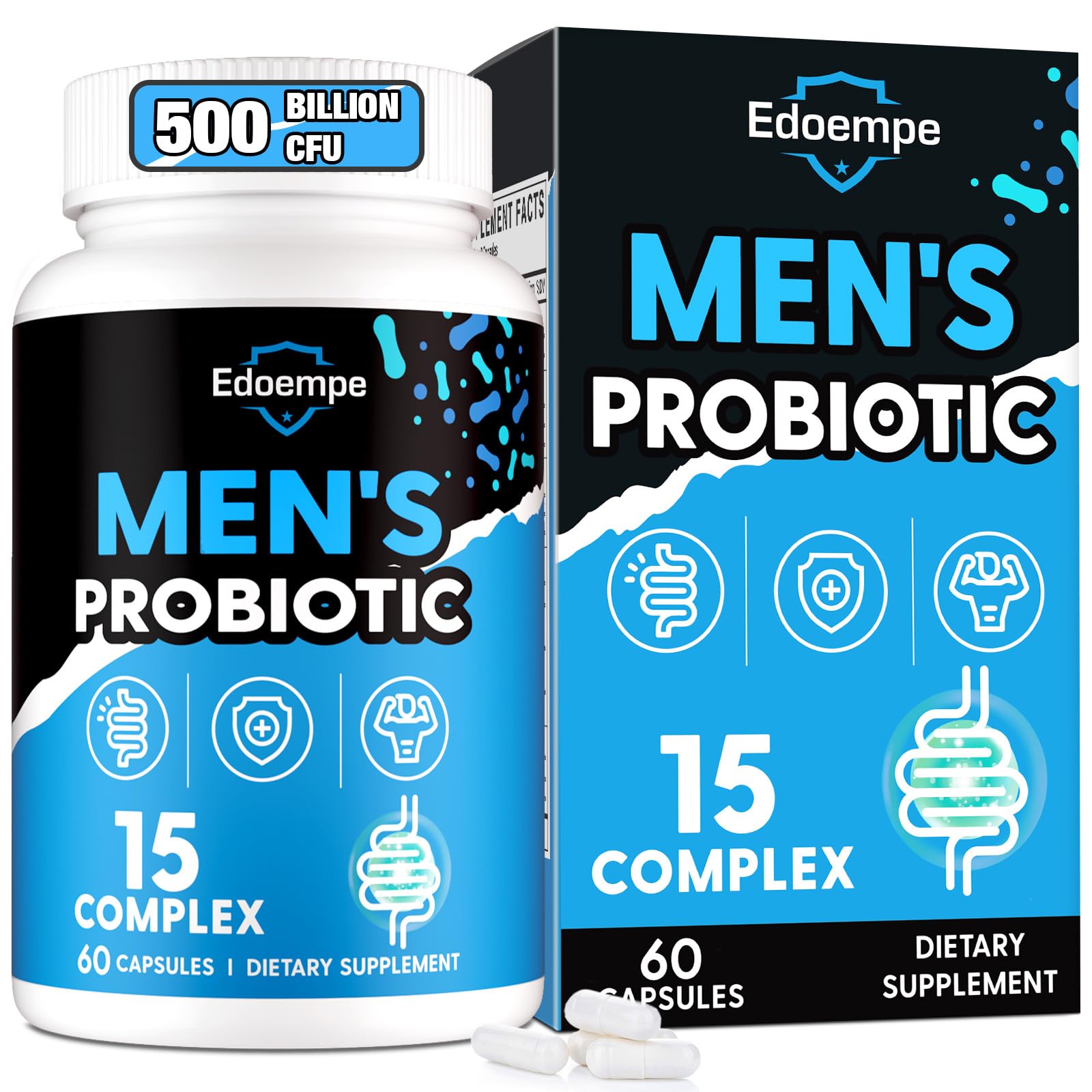 probióticos Edoempe Hombres en botella de cápsulas para salud intestinal y digestión diaria