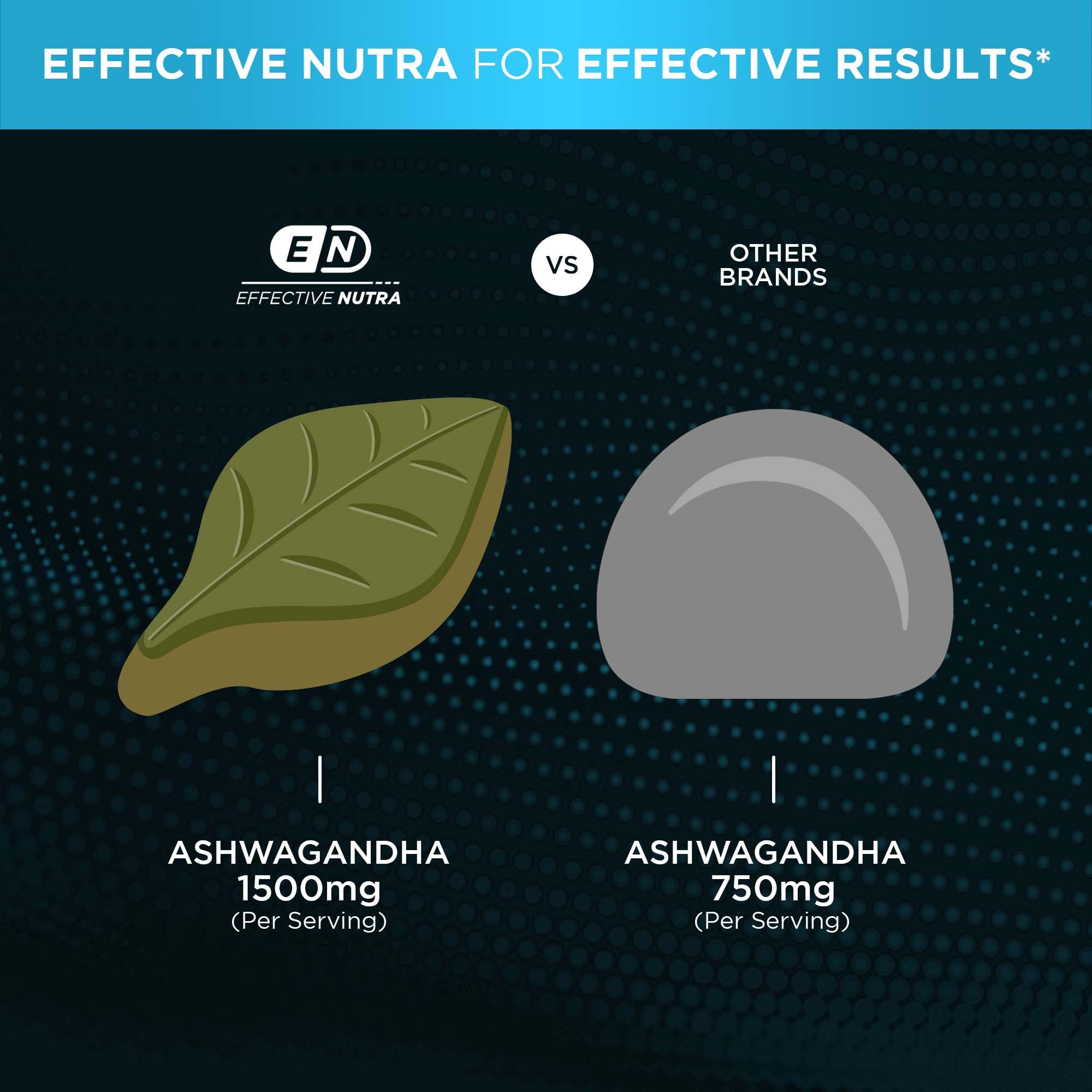 Effective Nutra Ashwaganda Gomitas no-GMO para consumo diario seguro.
