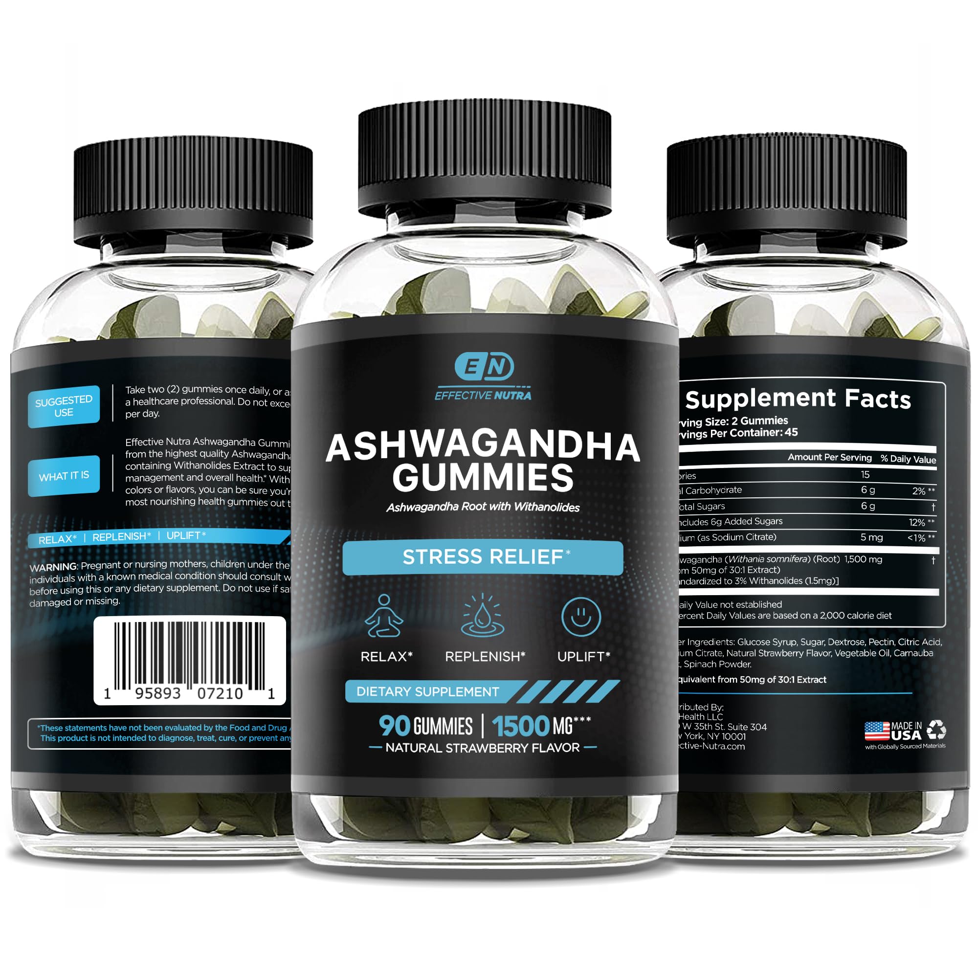 Textura suave de las gomitas de Effective Nutra Ashwaganda para uso diario.