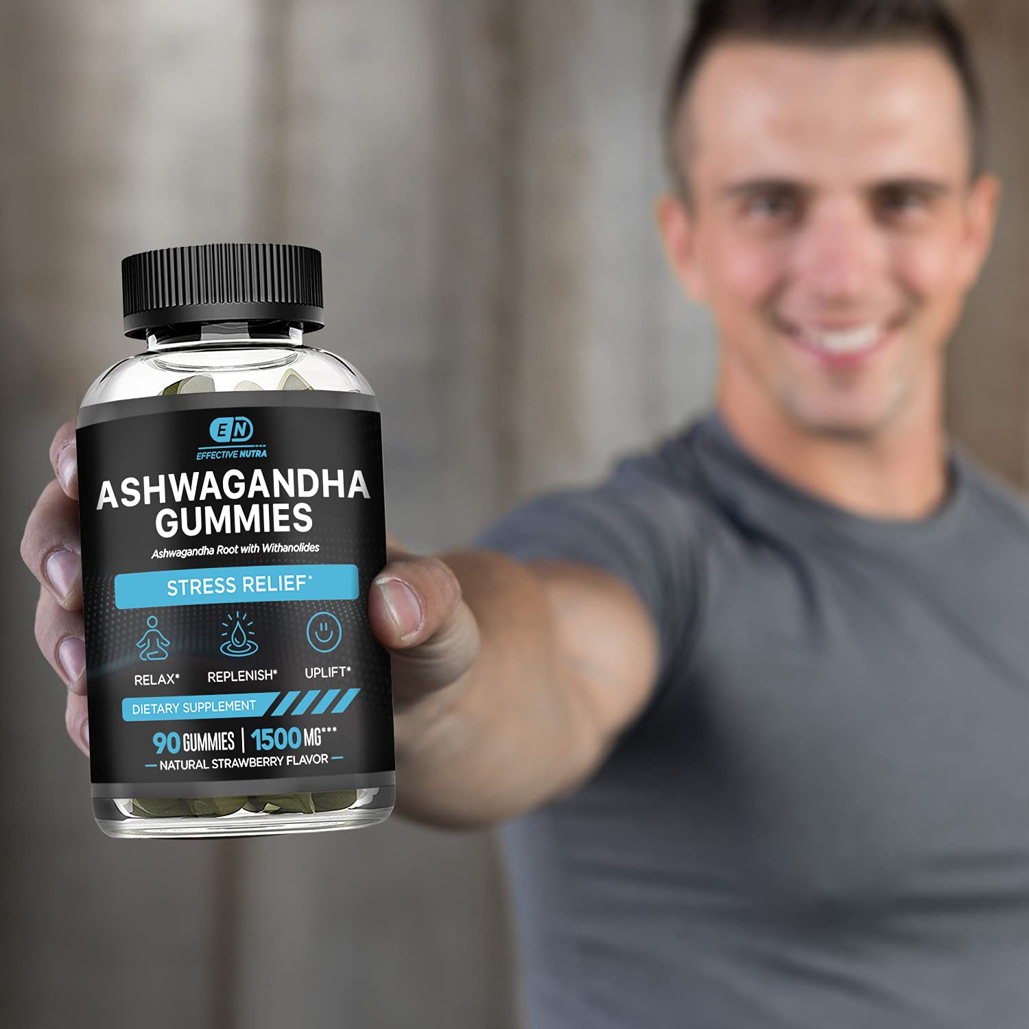 Effective Nutra Ashwaganda Gomitas veganas para estilo de vida consciente.