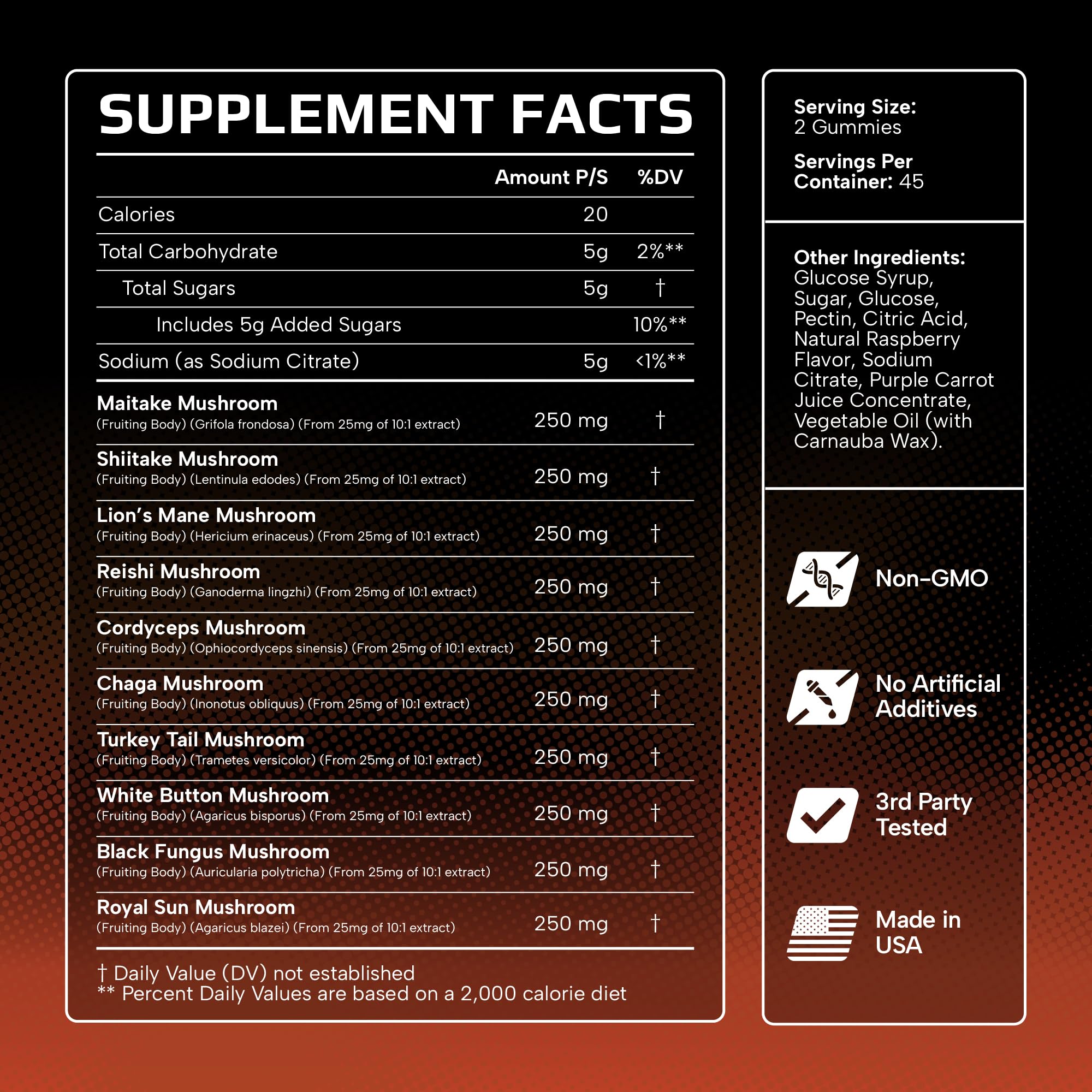 Effective Nutra Gomitas de Hongos 2500mg - uso diario con dos gomitas, conveniente.