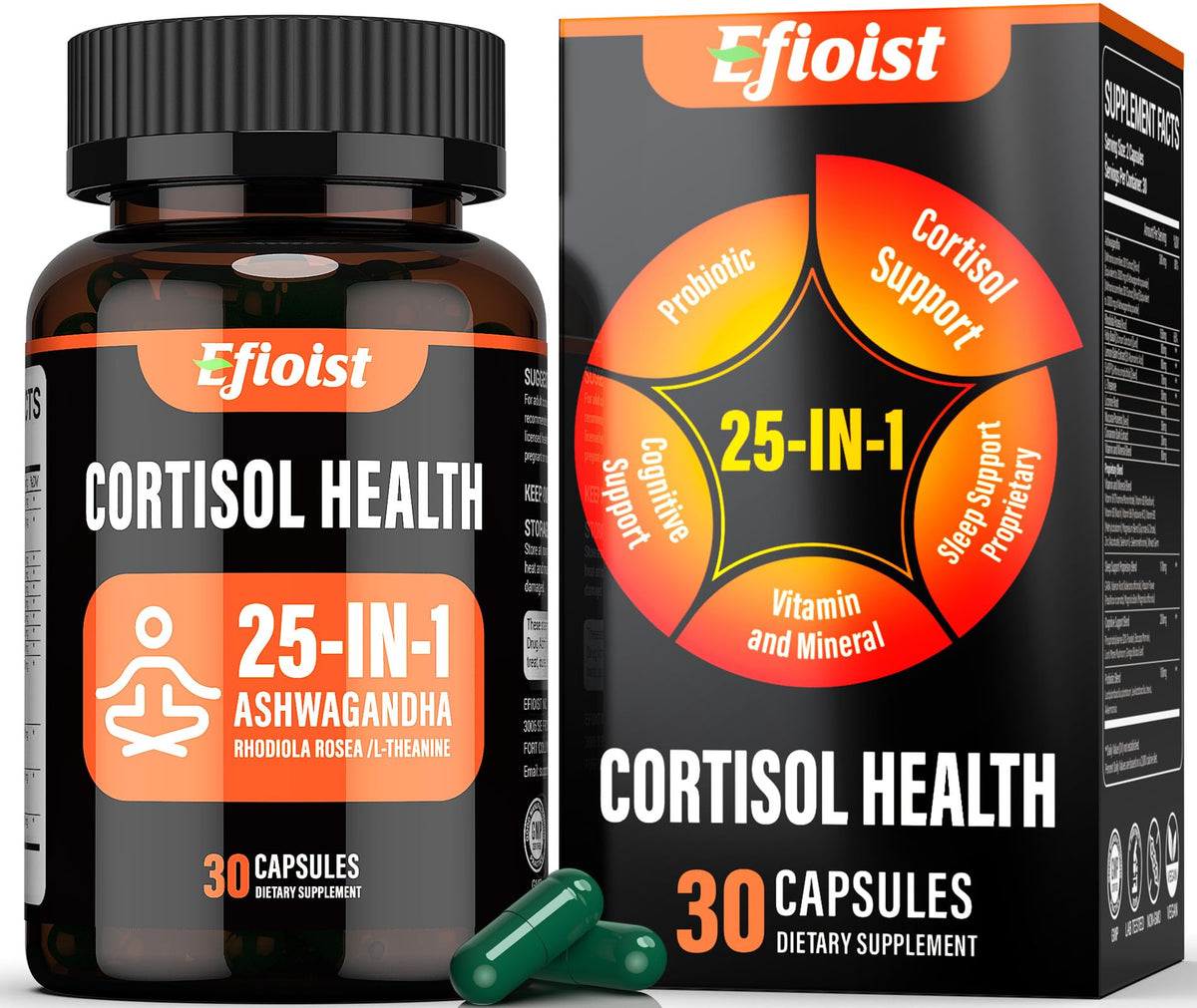 Efioist cápsulas cortisol en botella para apoyo diario al bienestar