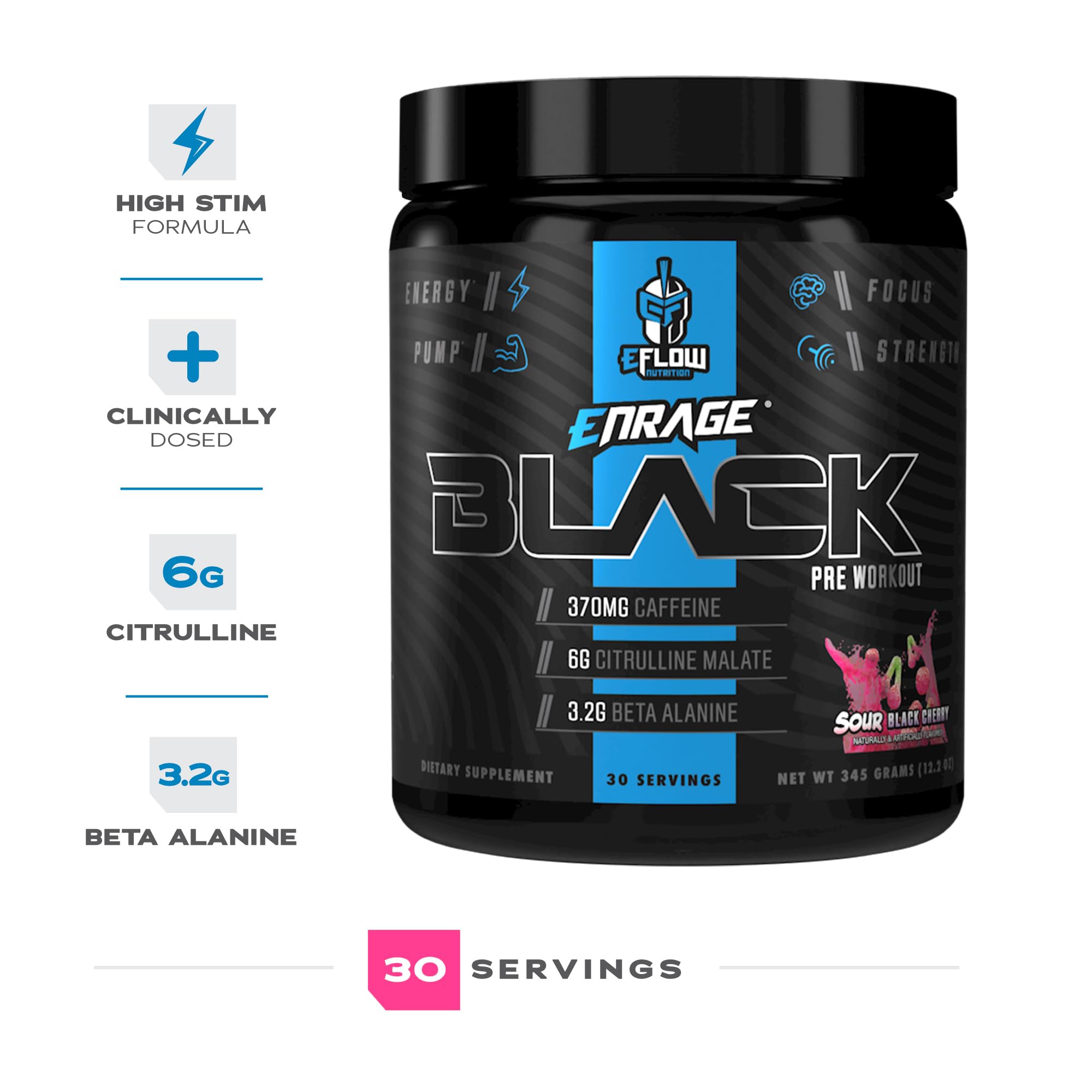 eFlow Nutrition Enrage Black, cucharilla medidora para medir dosis con precisión.